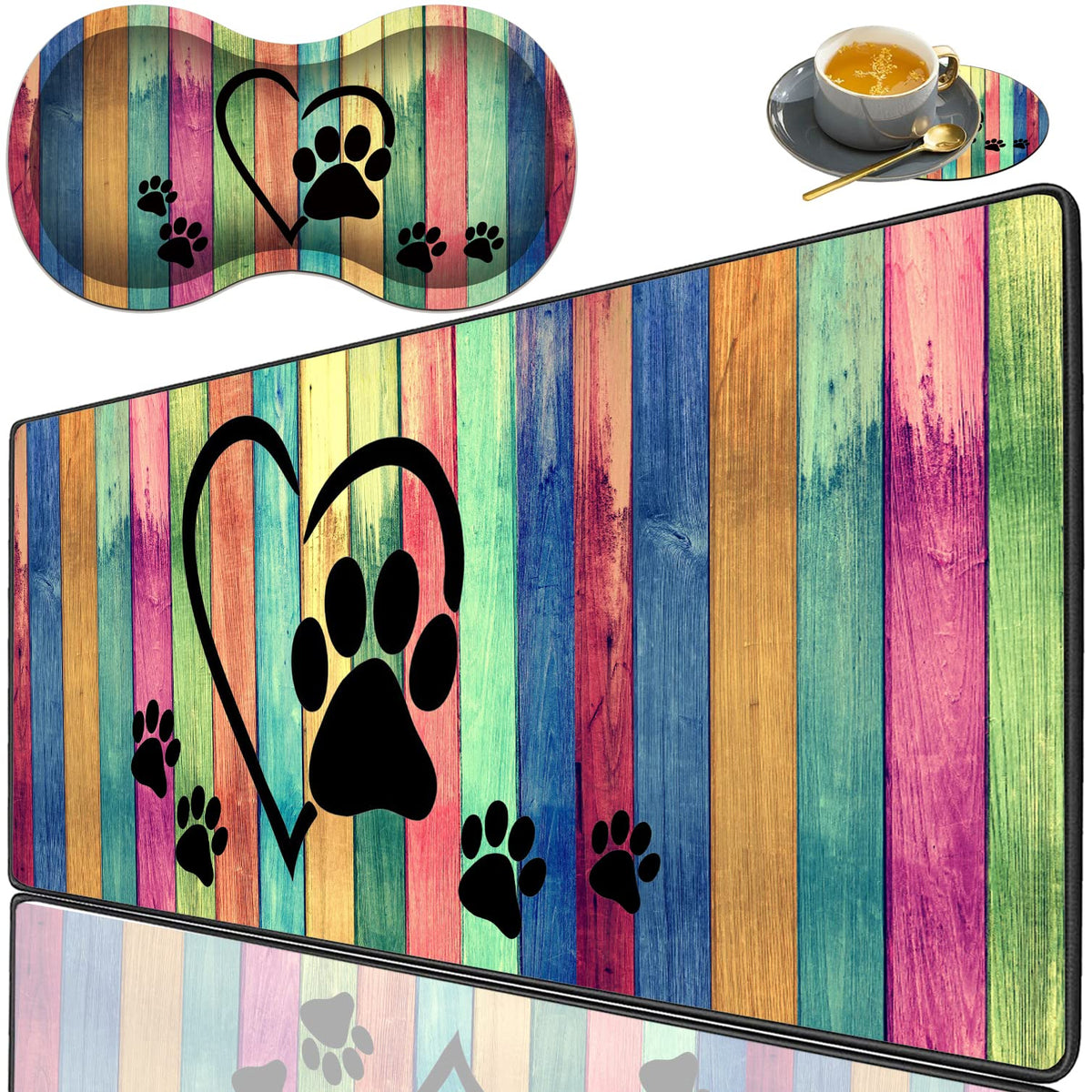 3 Piece Mouse Pad Set with Stitched Edge Large Anti-Slip Mouse Pad Desk Pad Keyboard Pad + Wrist