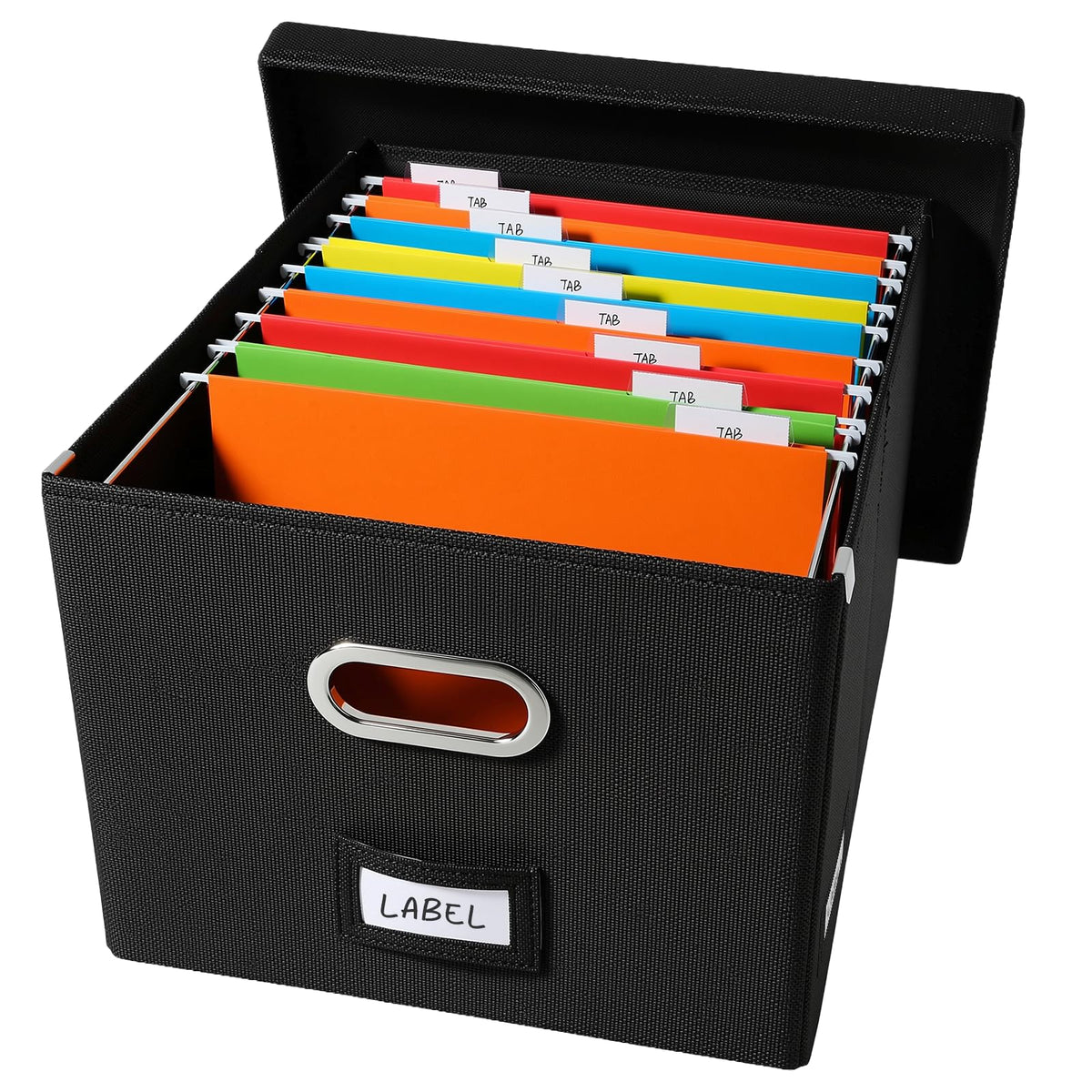 DYWMM Hanging File Box with Lid & Metal Rails 16.7"x 13.6" x 11.2", Black