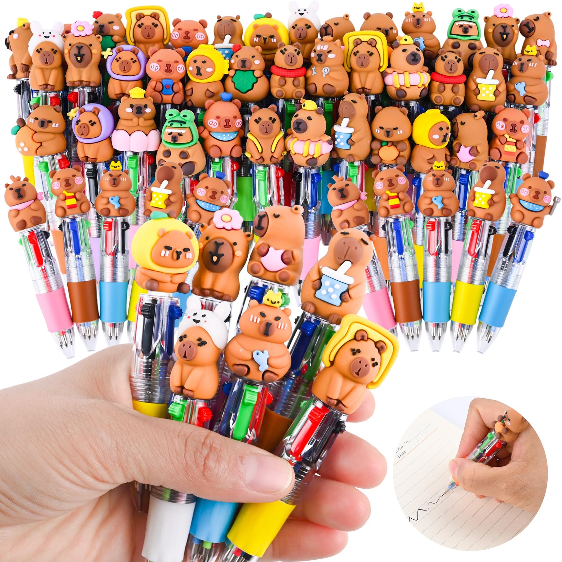 LiYiQ 50 Pcs Capybara Party Favor Multicolor Pen in One Cartoon Cute Fun 4-in-1 Cute Pens Bulk