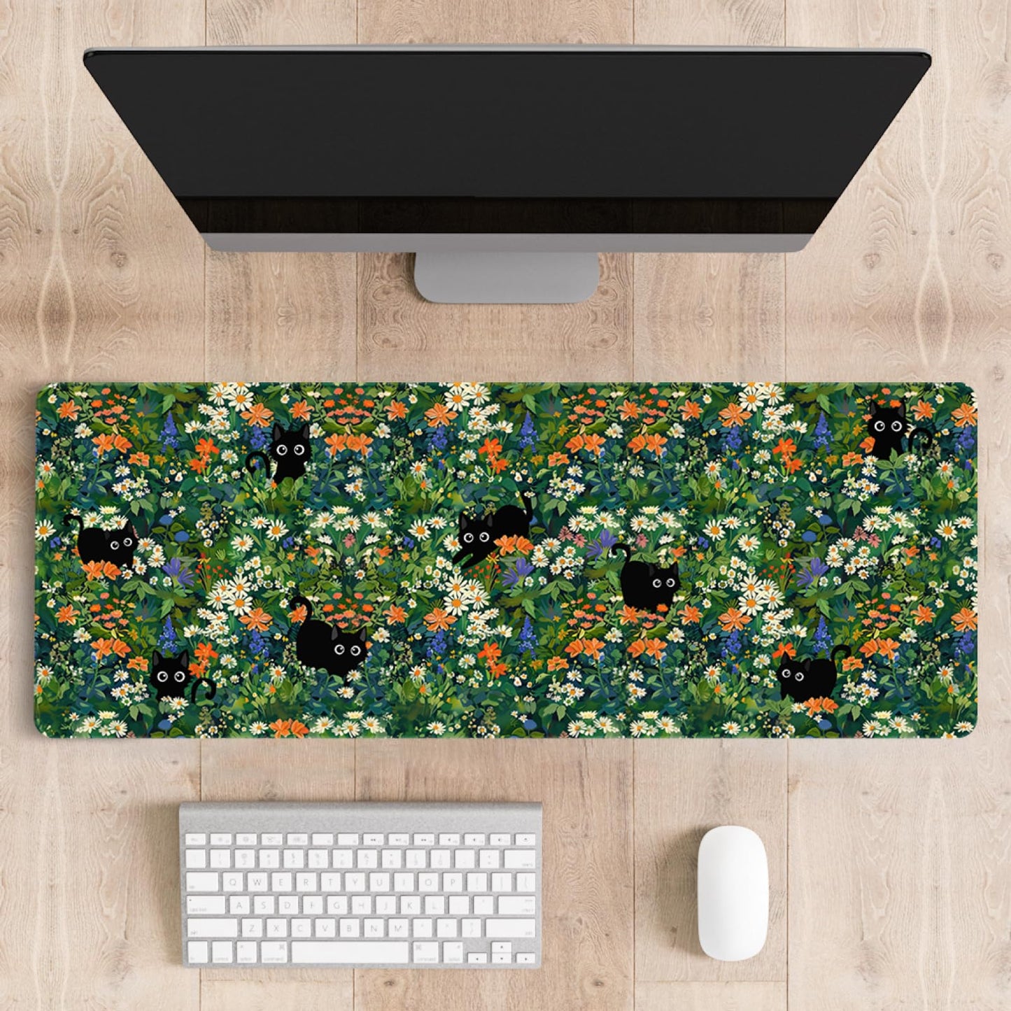 Stanoha Cute Desk Mat for Keyboard Desktop Extra Large Mouse Pad, Black Cat