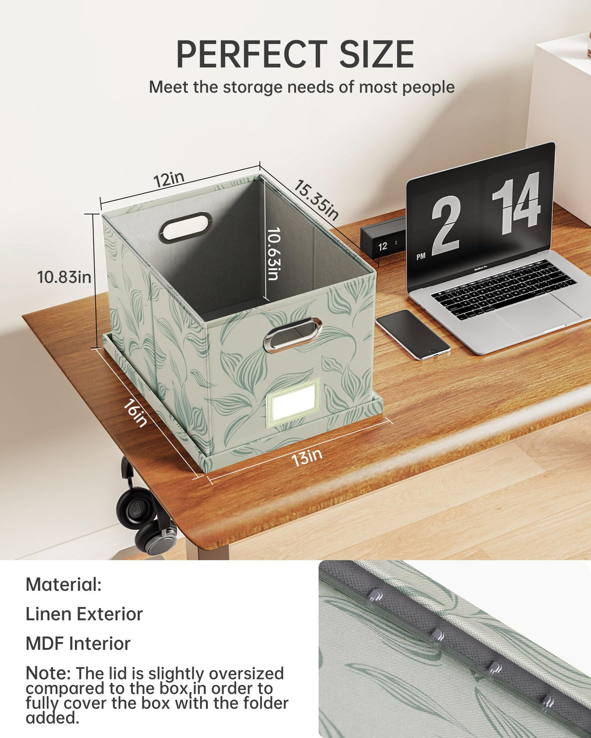 Oterri File Organizer with Lid, File Box, File Cabinet for Letter File Folder Storage, Hanging File