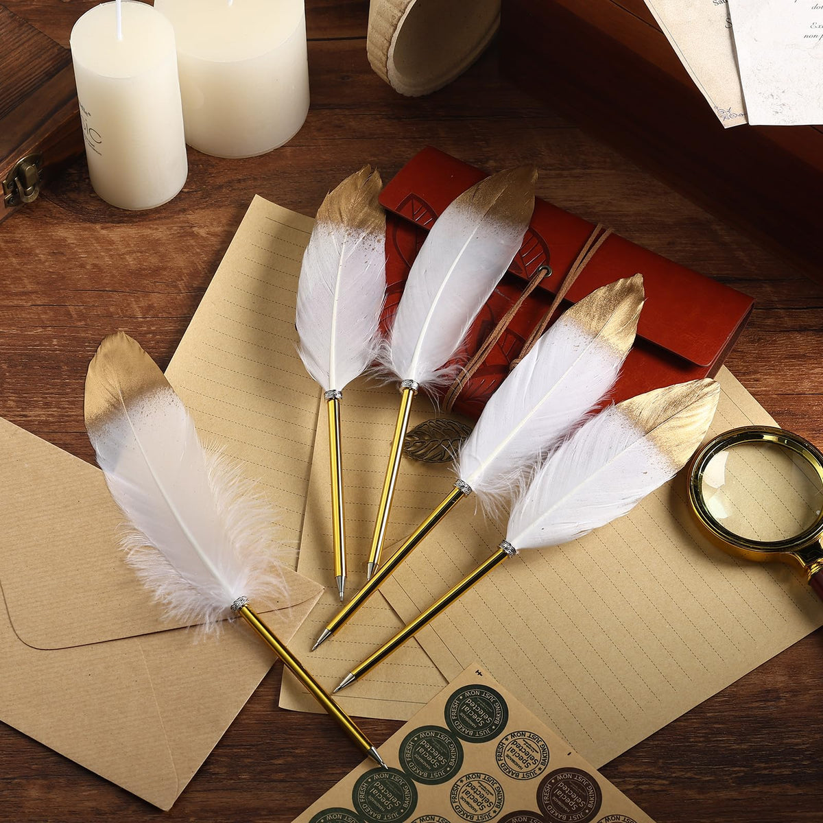 Chivao Feather Pens, White, 50 Pcs