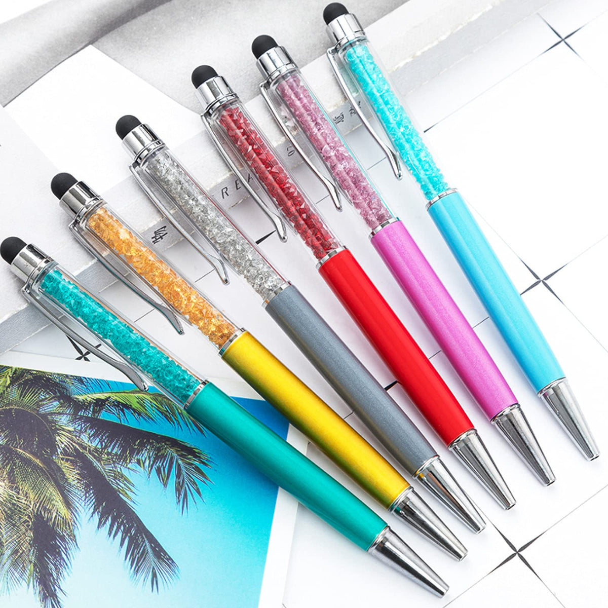 HESTYA 26 Pcs Crystal Stylus Ballpoint Pens 2-in-1 for Women, Cold Colors