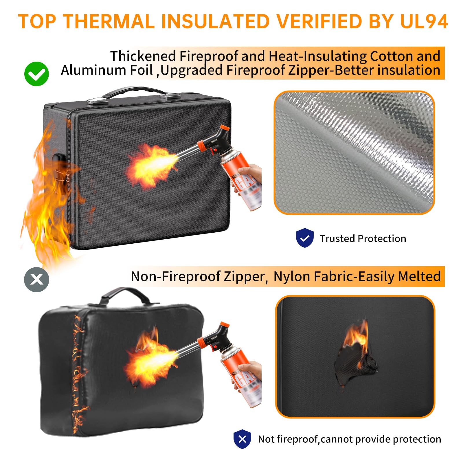 DocSafe Fireproof Document Box with Lock - 12 Layers Heat Insulated, Black