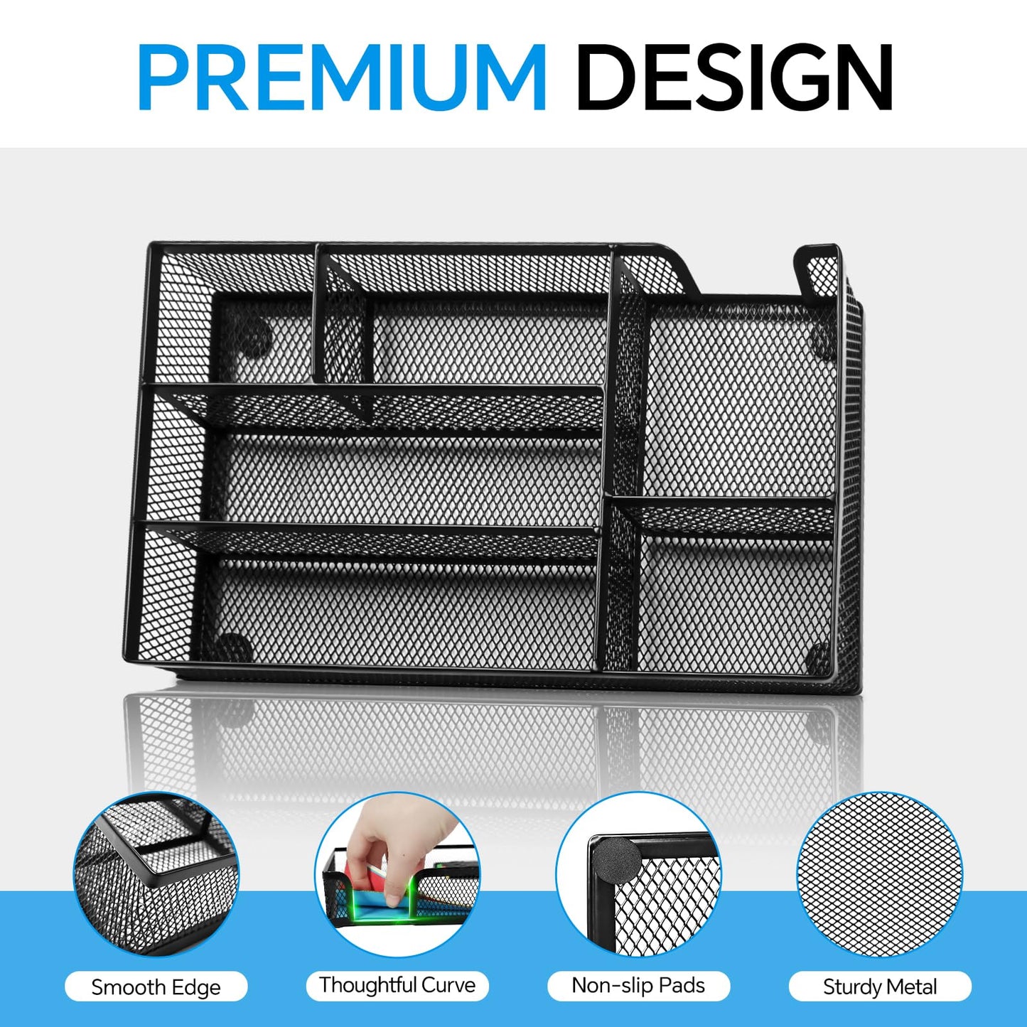 Kciplab Desk Drawer Organizer, Office Drawer Divider Organizer Tray with 6 Compartments, Metal Mesh