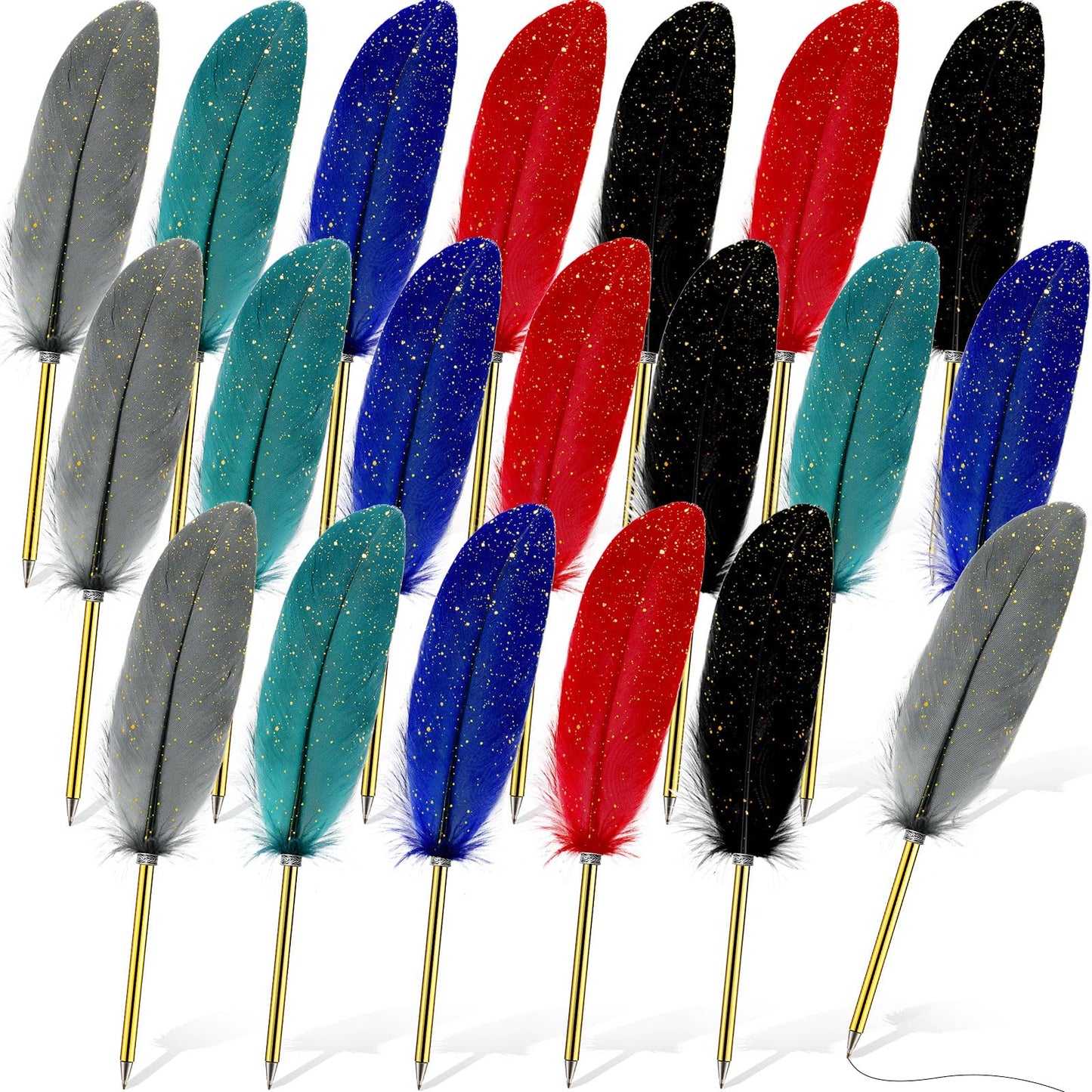 Chivao Feather Pens, Dark Green, Royal Blue, Black, Wine Red, Gray, 20 Pcs