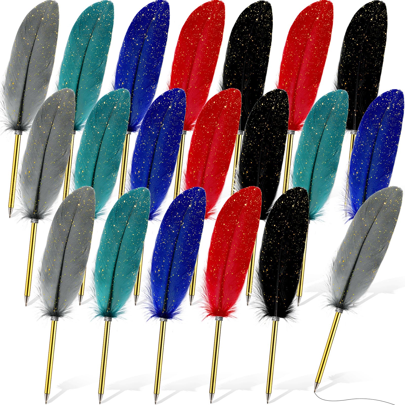 Chivao Feather Pens, Dark Green, Royal Blue, Black, Wine Red, Gray, 20 Pcs