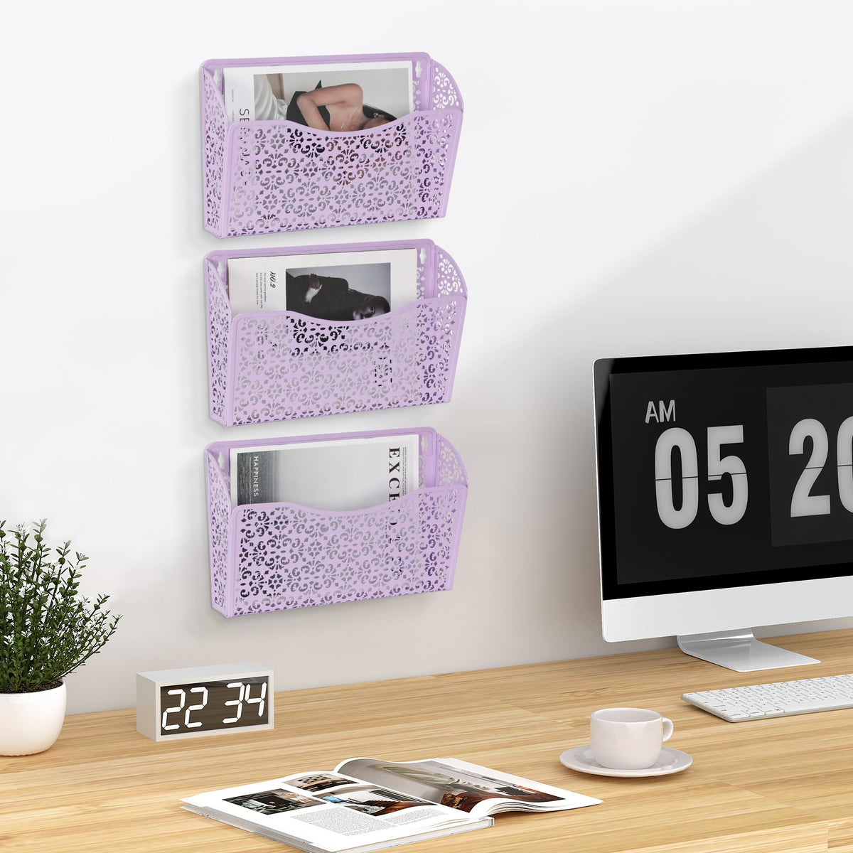 EasyPAG 3 Single Wall Mount File Organizer Vertical Metal Wall Pocket File Holder for Office, Home