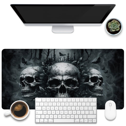 KOAIWPAE Large Gaming Mouse Pad, Ghostly Skulls in Mist Desk Mat, Scary Skulls Desk Pad