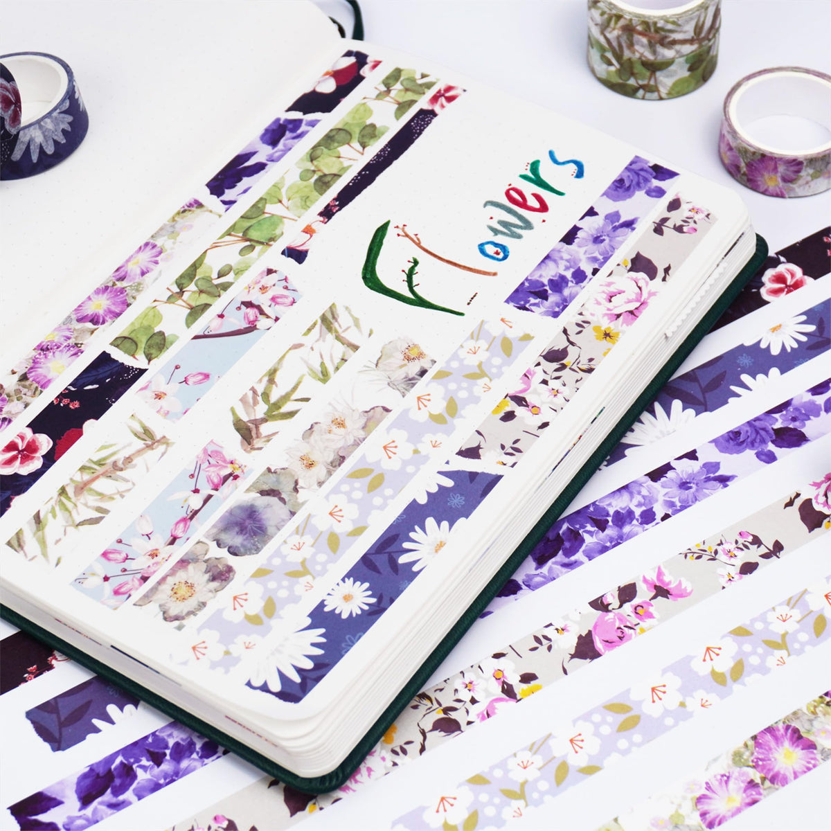 YUBBAEX 10 Rolls Spring Flowers Washi Tape Set Masking Decorative Tapes (Cold Tone)