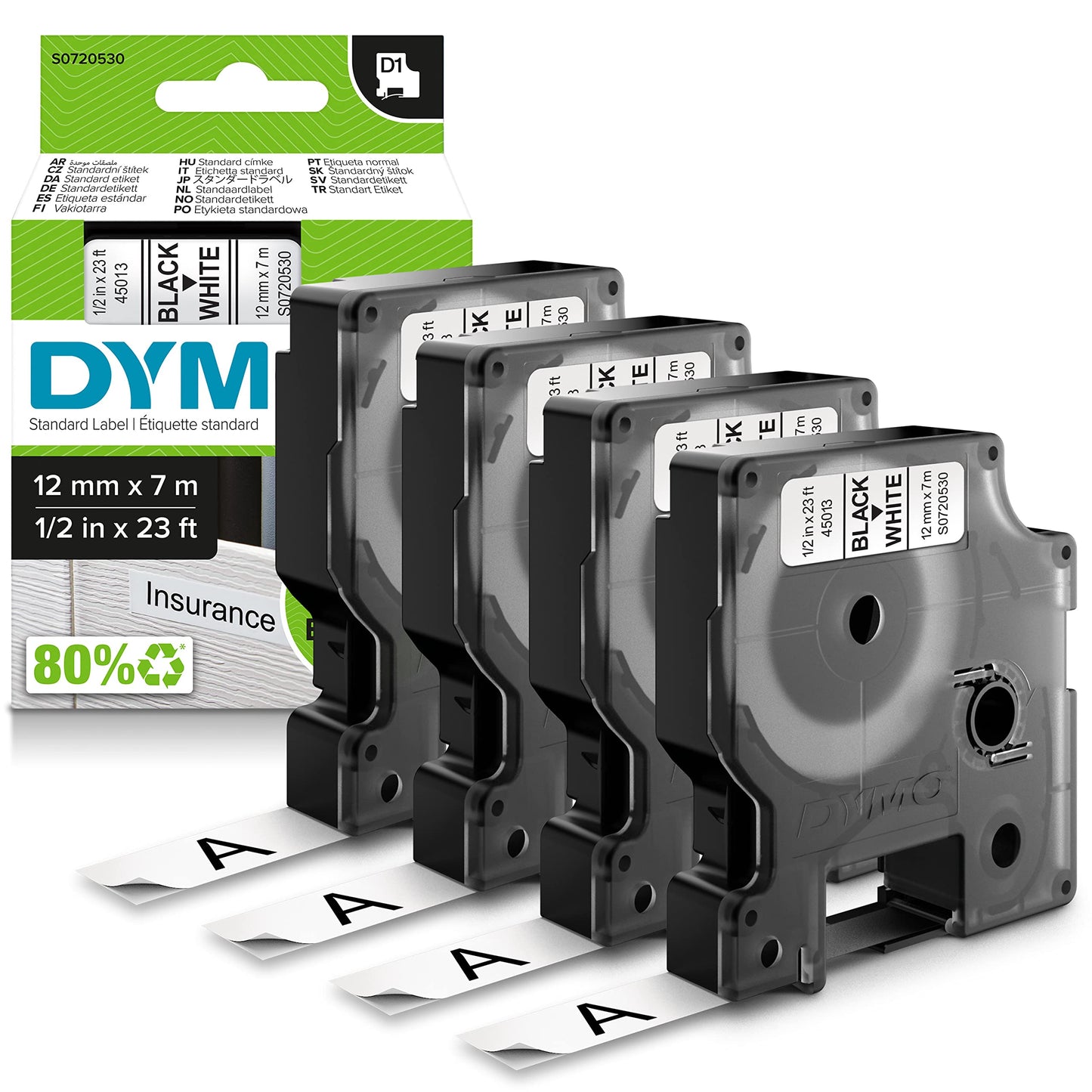 DYMO D1 Labels for LabelManager Label Makers, Black Print on White, 1/2-Inch x 23-Foot Rolls