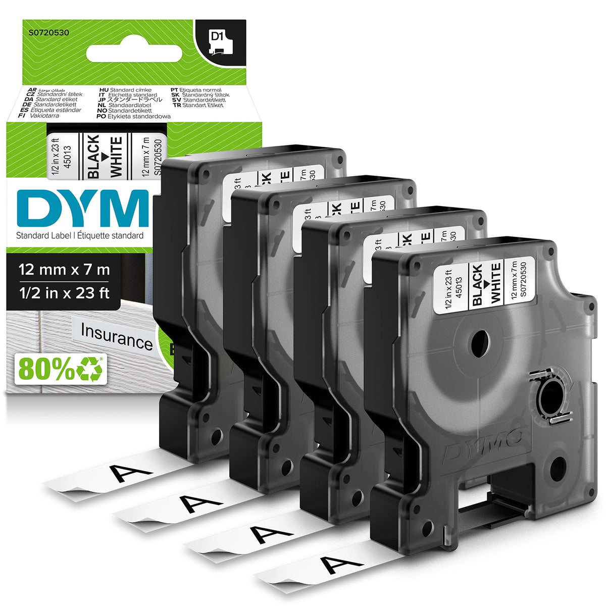 DYMO D1 Labels for LabelManager Label Makers, Black Print on White, 1/2-Inch x 23-Foot Rolls