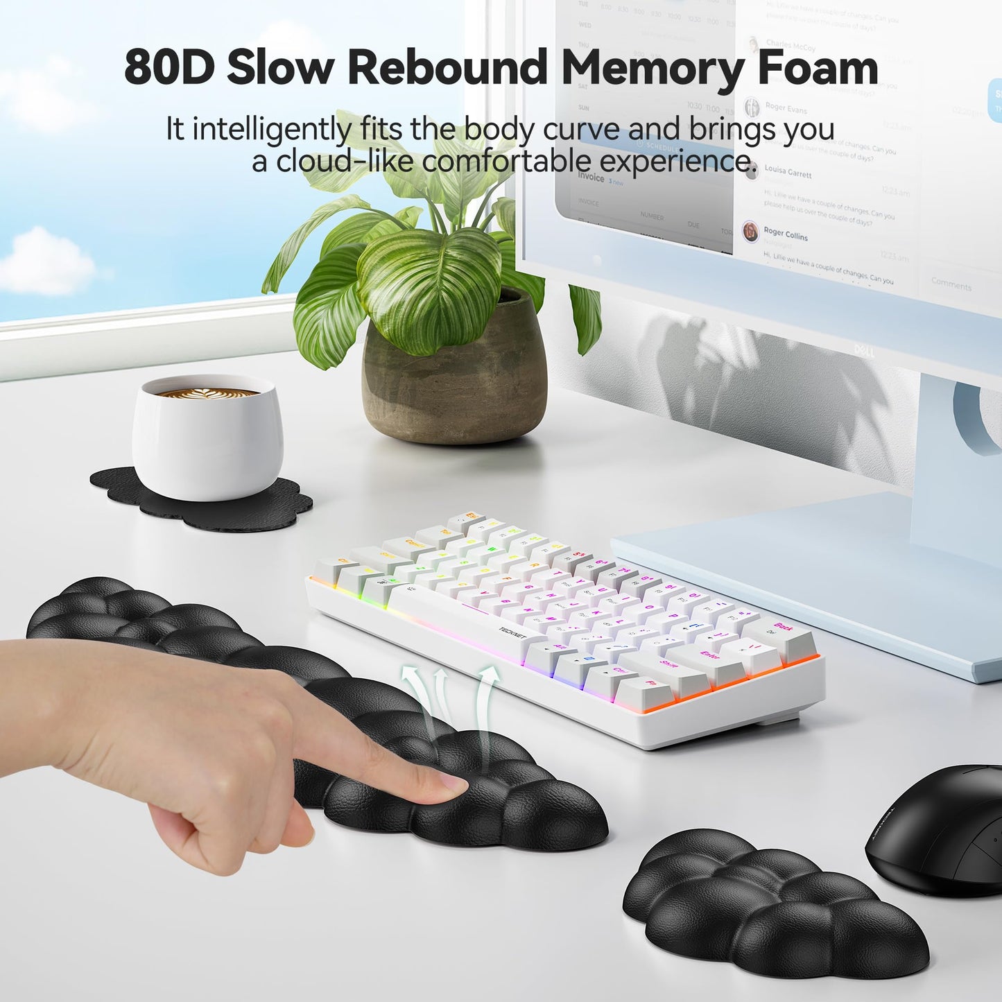 TECKNET Cloud Keyboard Wrist Rest Set, Cloud Wrist Rest with Non-Slip Base, PU Leather Wrist Pad