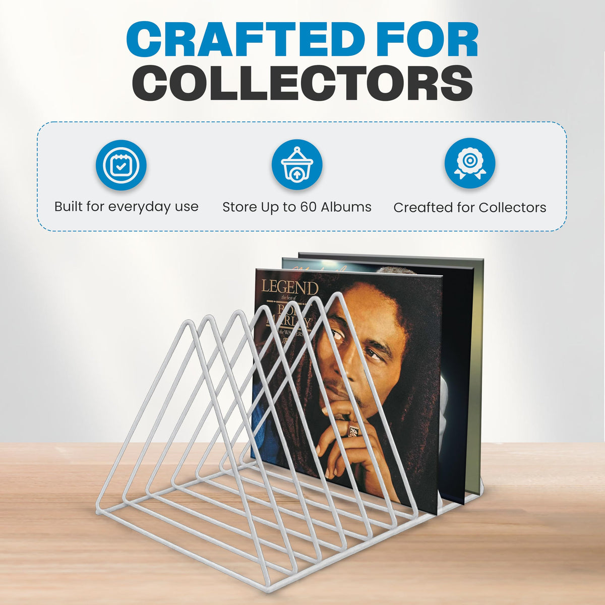 2 Vinyl Record Storage Rack, 9 Slots Holds 60 Albums, Metal Stand - Grey