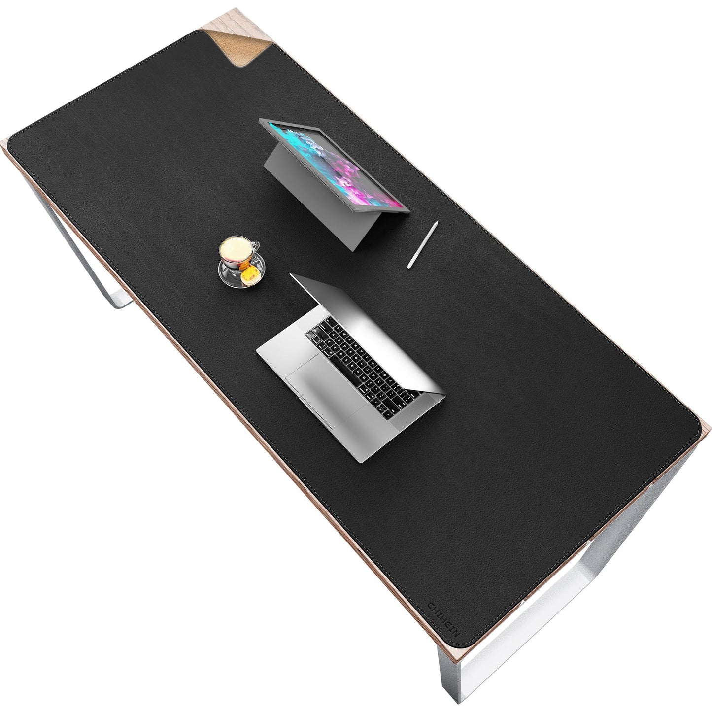 Chihein 63” x 28” Cork & PU Leather Desk Mat (Black)