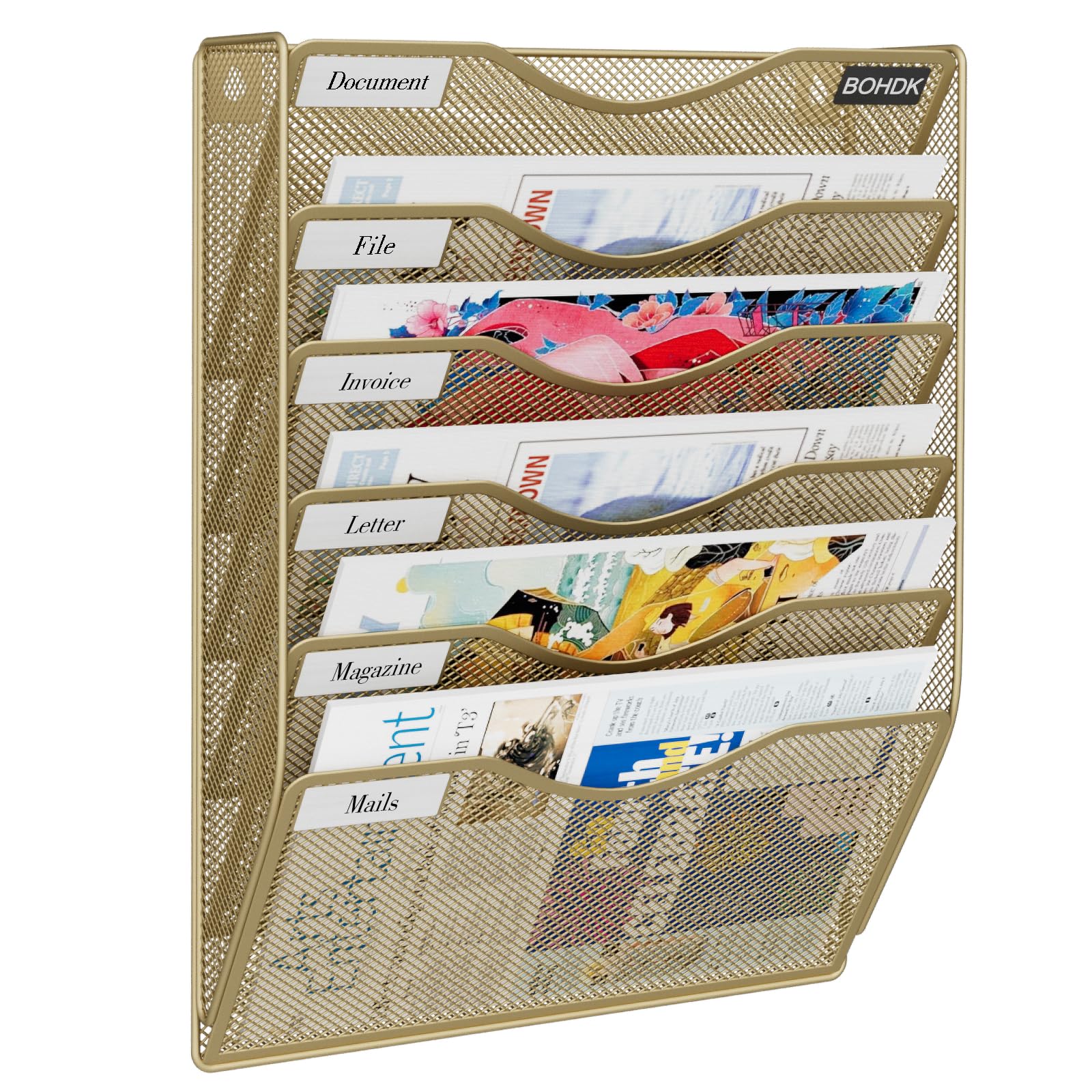 BOHDK Wall File Organizer, Hanging File Folder Mail Organizer, Vertical Mesh Metal Door/Wall Mount