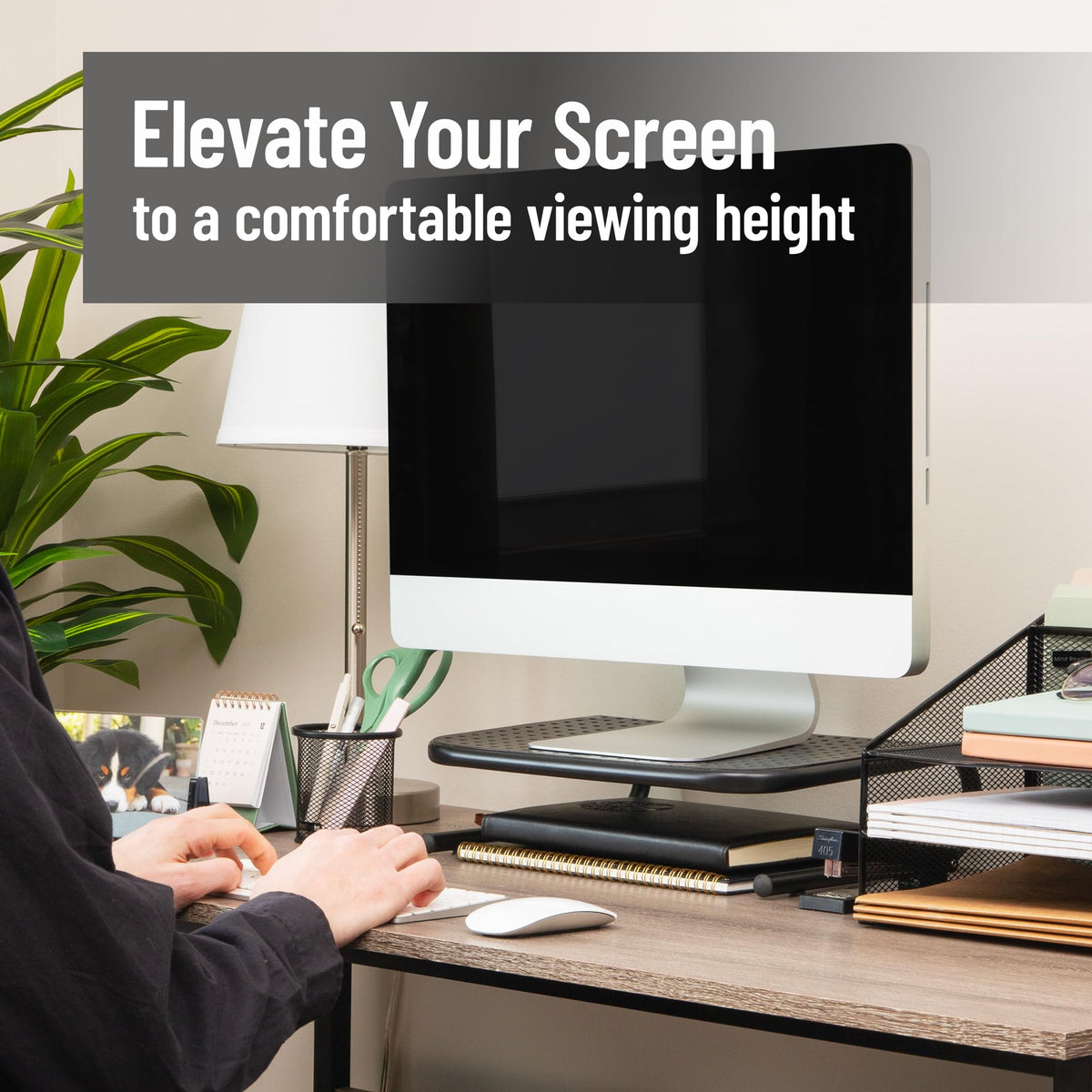Mind Reader Monitor Stand, Ventilated Laptop Riser, Desktop Organizer, Metal, Set of 2, Black