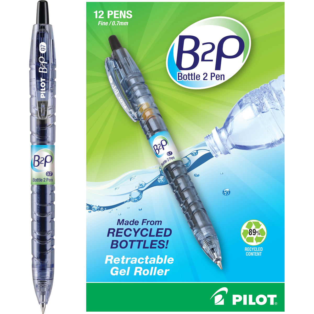 PILOT B2P Bottle to Pen Ball Point Pen, Medium 1.0mm, Black Ink, 12-Count