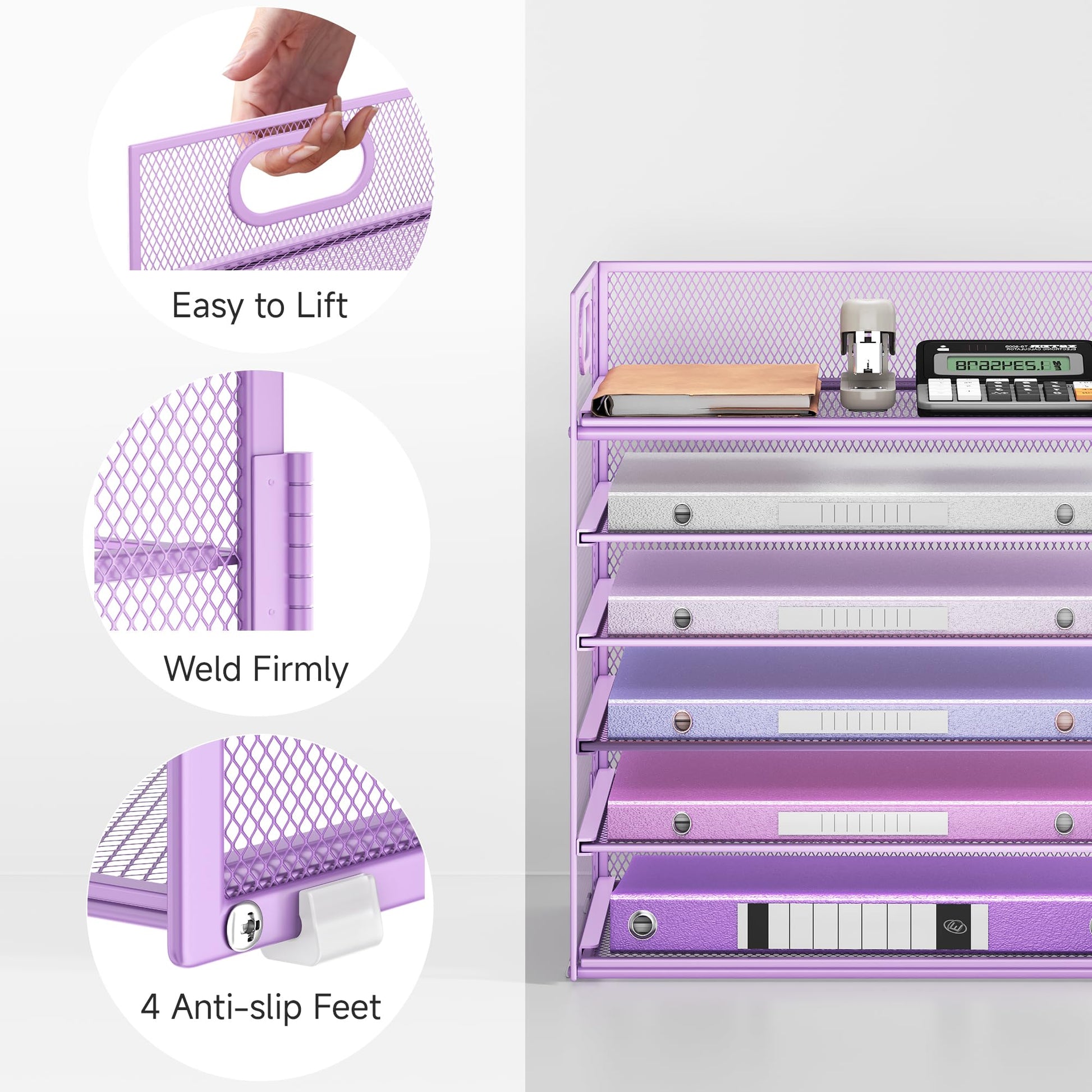 6 Tiers Letter Tray Paper Organizer with Handle, Mesh Desk File Organizer, Metal Desktop Document