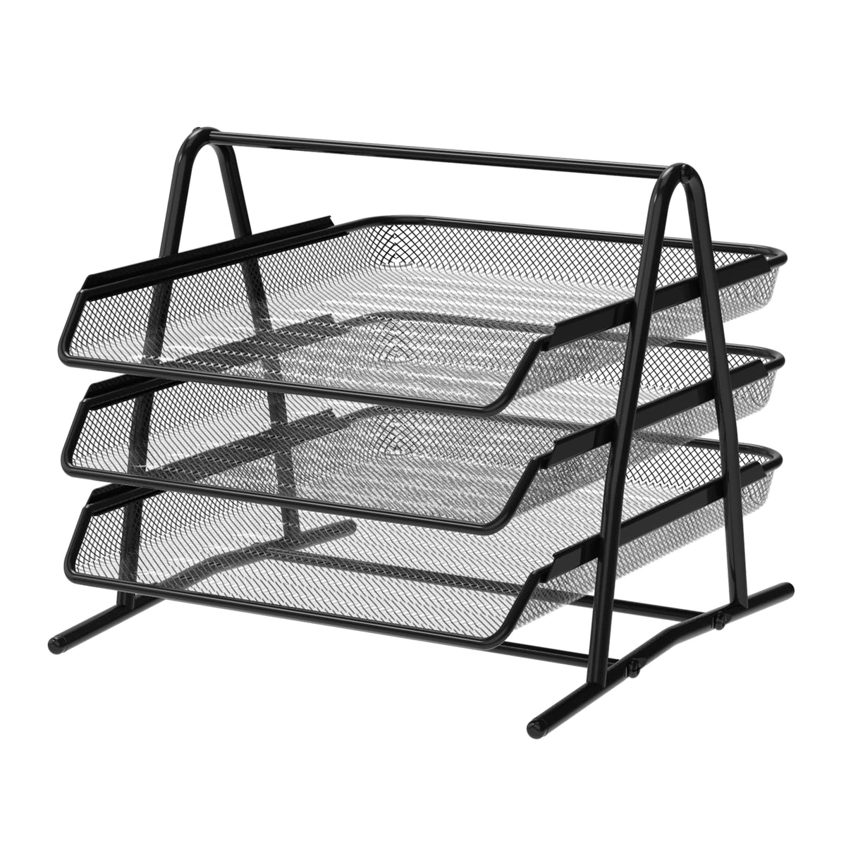 Detectalia Black Metal Mesh Document Tray, 3 Levels, A4 Folder, Desk Pedestal, File Cabinets