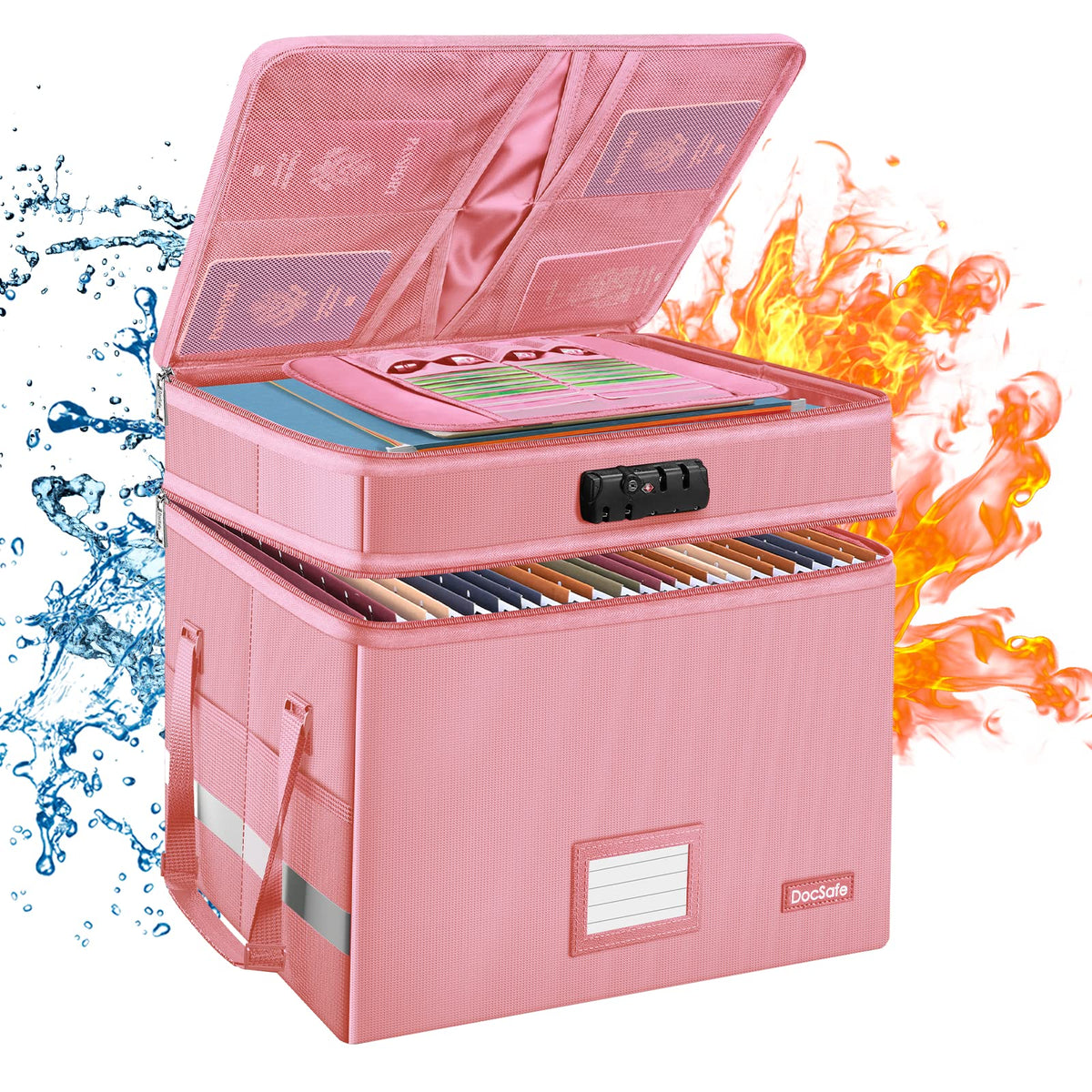 DocSafe File Box with Lock,Multi-Layer Fireproof Document Box Collapsible File Storage Organizer