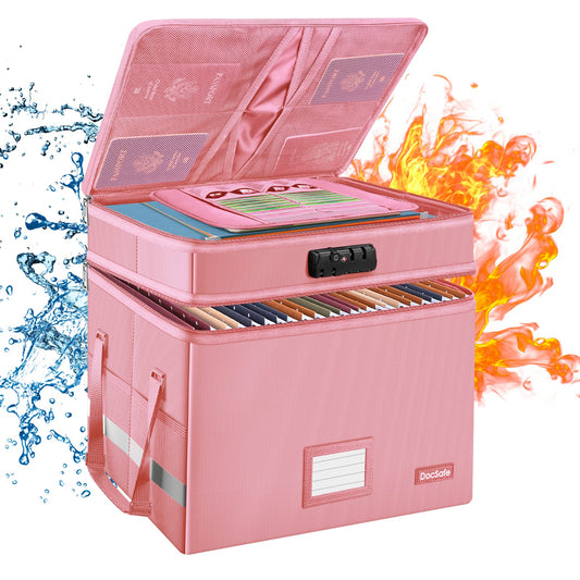 DocSafe File Box with Lock,Multi-Layer Fireproof Document Box Collapsible File Storage Organizer