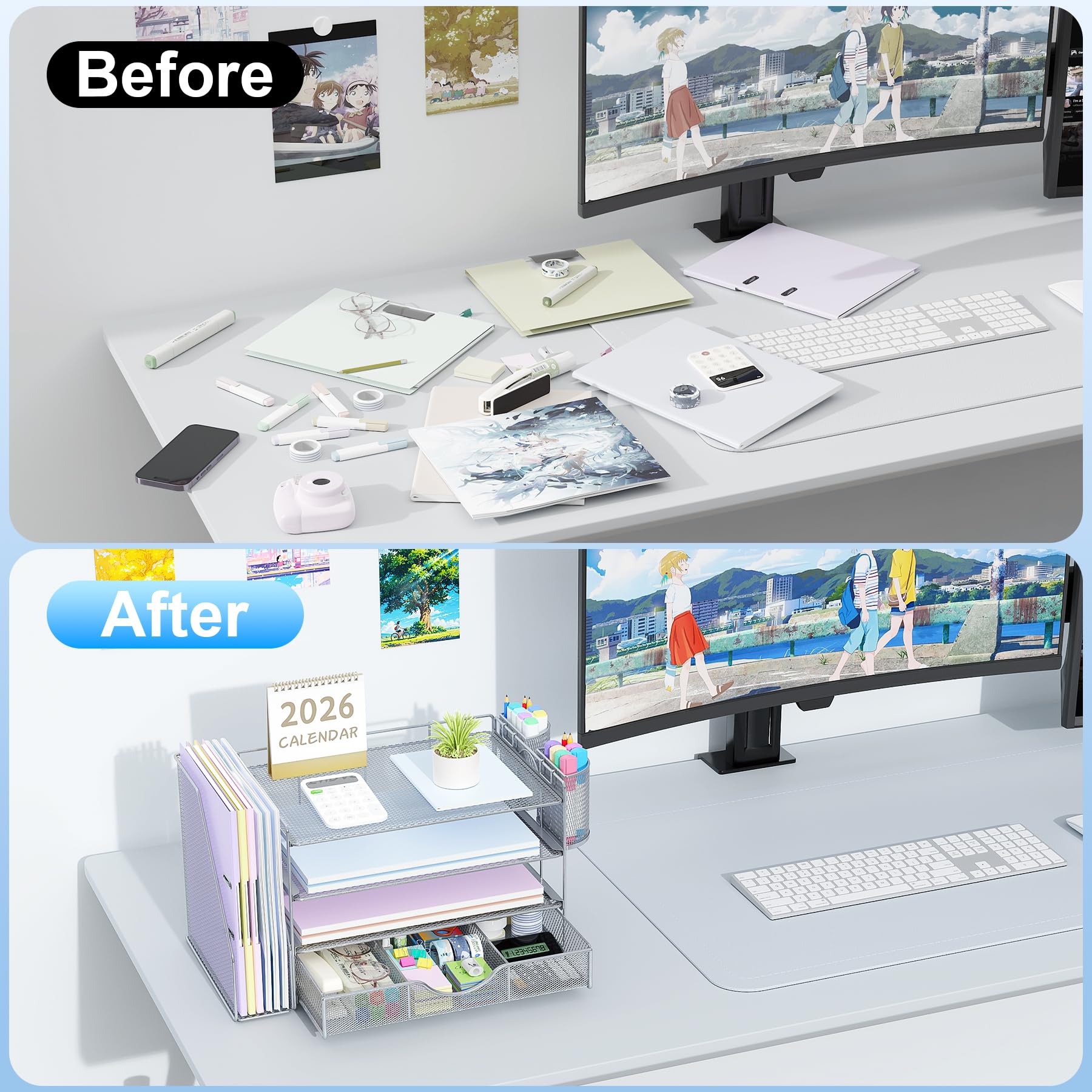 gianotter Desk Organizers and Accessories with File Holder, 4-Tier Desk Accessories & Workspace