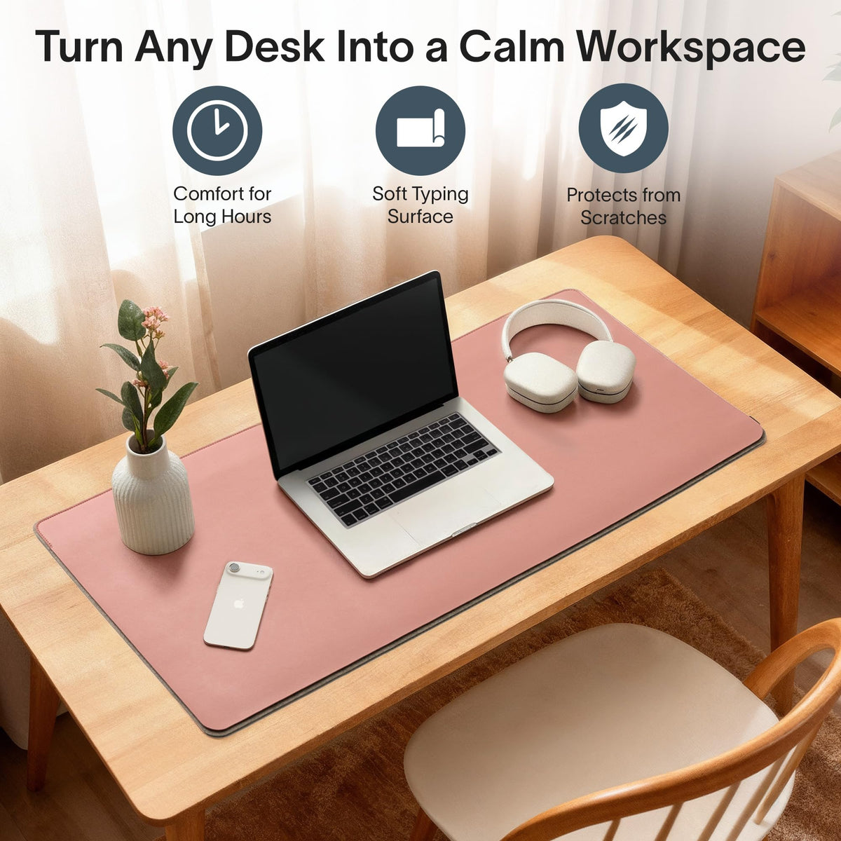 Nordik Felt and Leather Desk Mat - Dual Layer Desert Blush 35 x 17 in