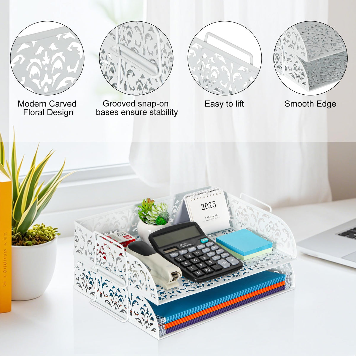EasyPAG Paper Organizer for Desk 2 Tier Stackable Paper Tray for A4 Legal Size Folders Metal File