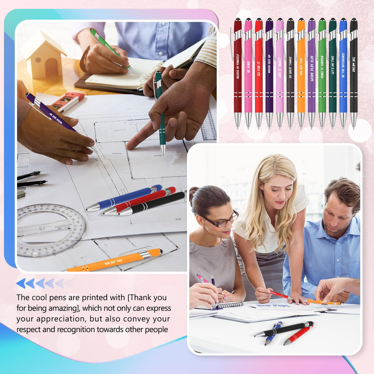 Yeaqee 24 Pcs Inspirational Ballpoint Pens Black Ink Stylus, Multicolored