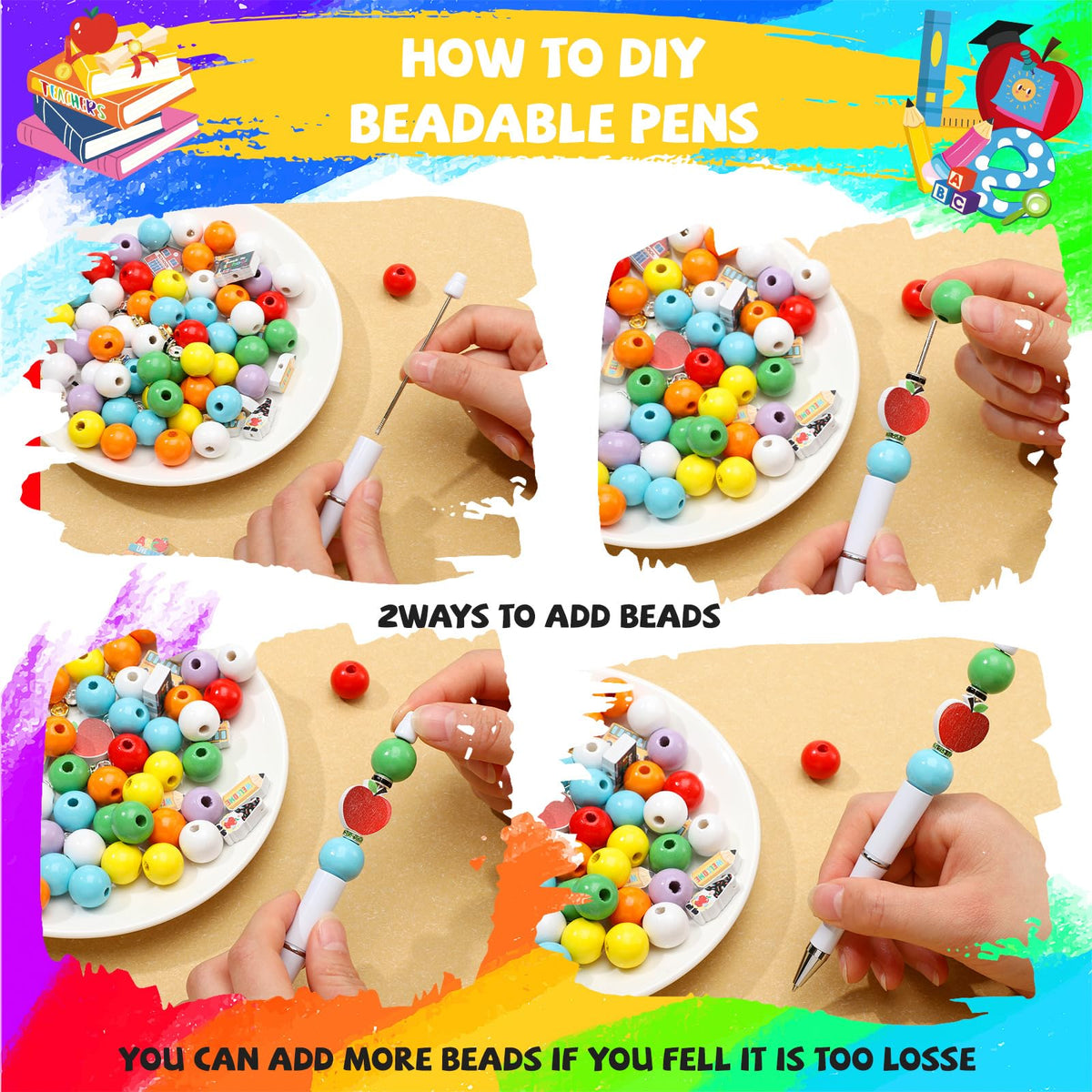 Zhanmai 197 Pcs Back to School DIY Beadable Pens Kit