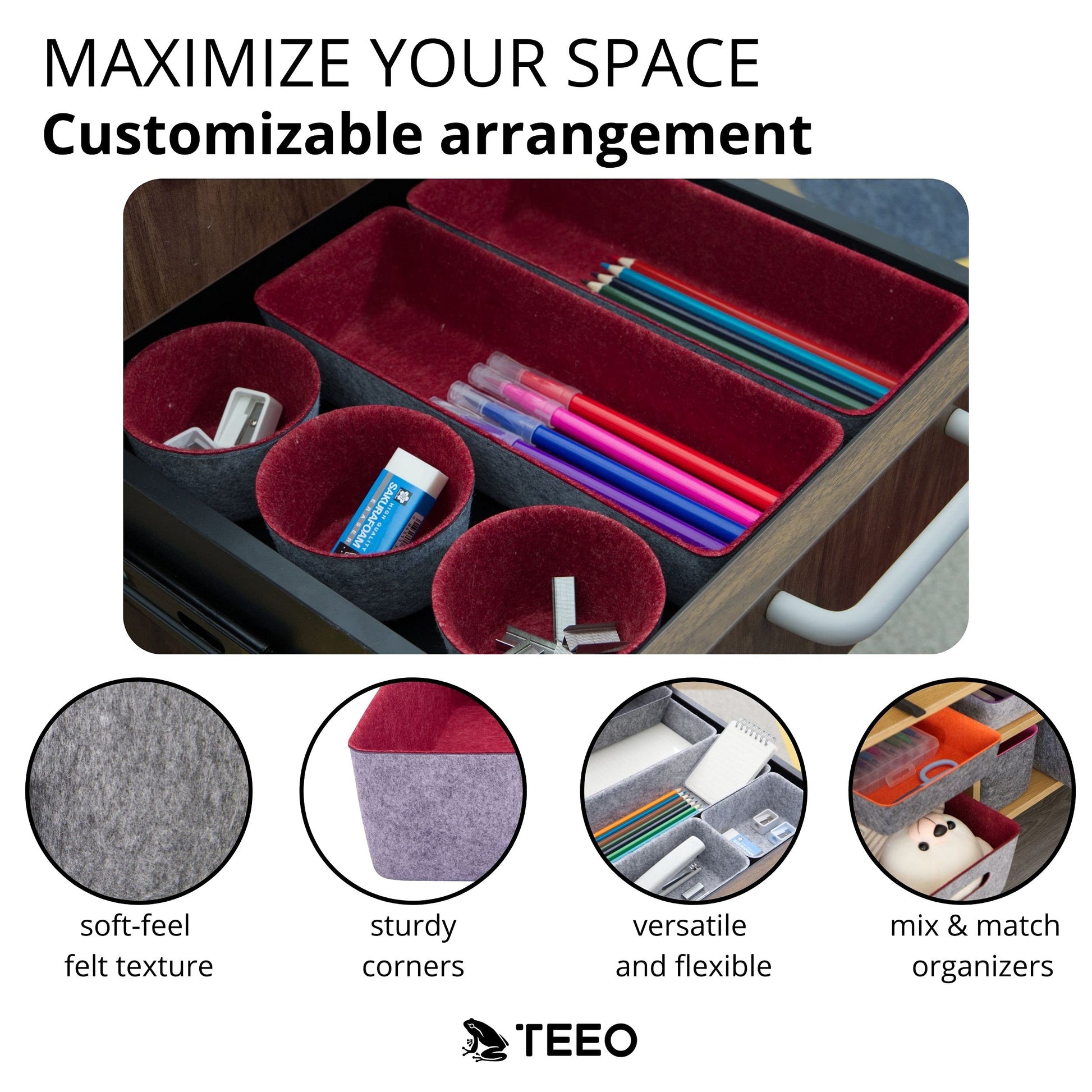 Teeo - Desk Tray Organizer - Makeup Organizer Drawers Storage - Home Office Cosmetic Bins Dividers