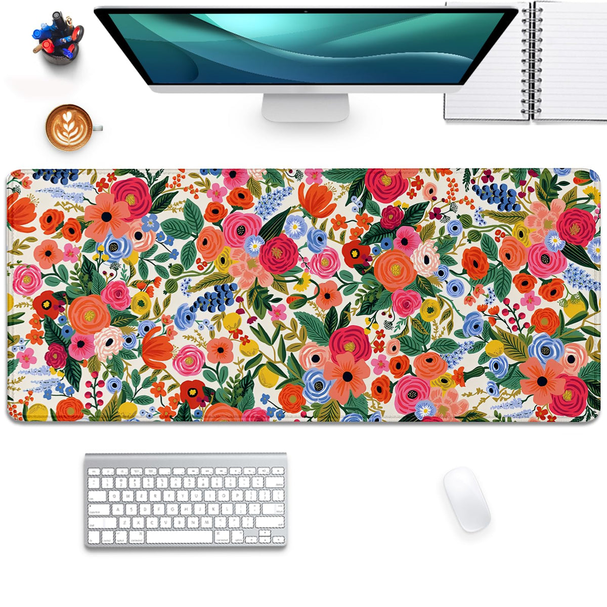 Garden Party Extended Desk Pad Flowers Mouse Pad,Gaming Desk Pad with Stitched Edges Non-Slip