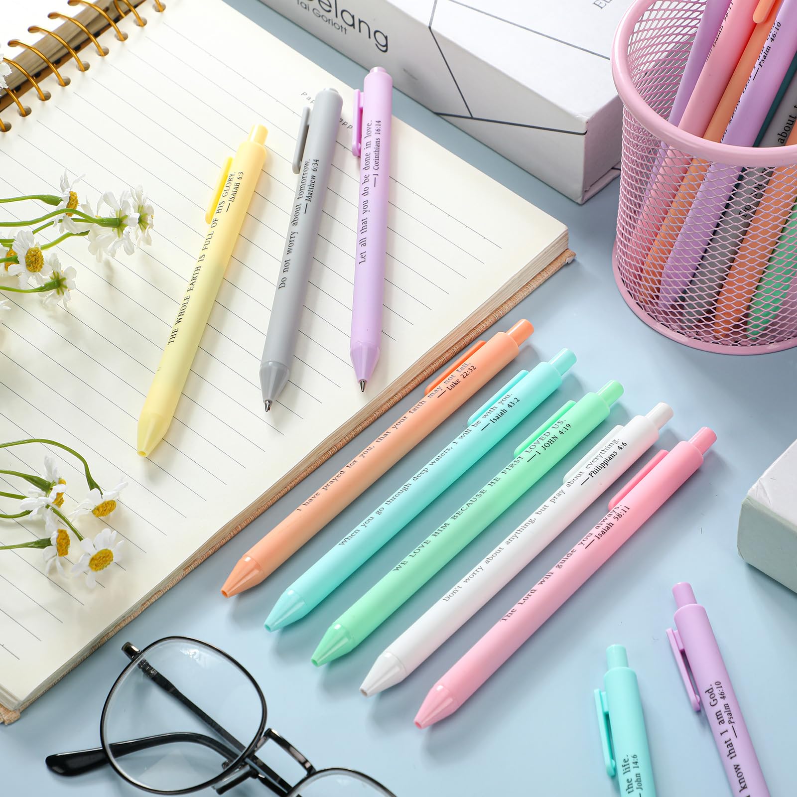 Cholemy 50 Pcs Bible Verse Pens Bulk Christian Pens Black Ink, Pastel