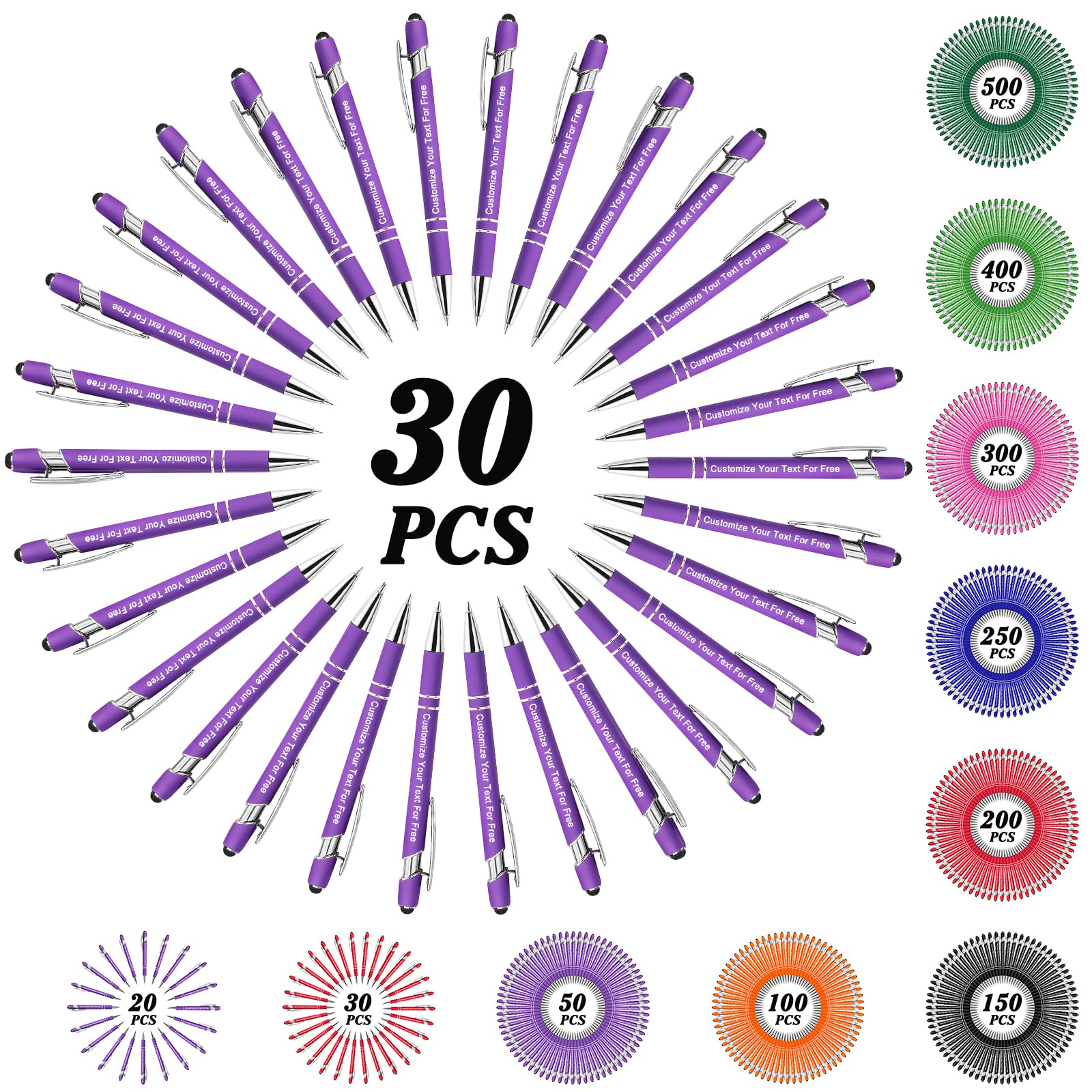 Max 500 Pcs Personalized Pens Bulk, Custom Pens with Free Engraving, Customized Stylus Tip