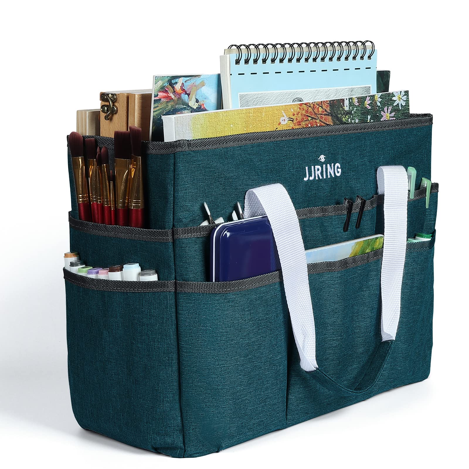 JJRING Craft Organizer Tote Bag Large Art Storage Caddy Bluish Green