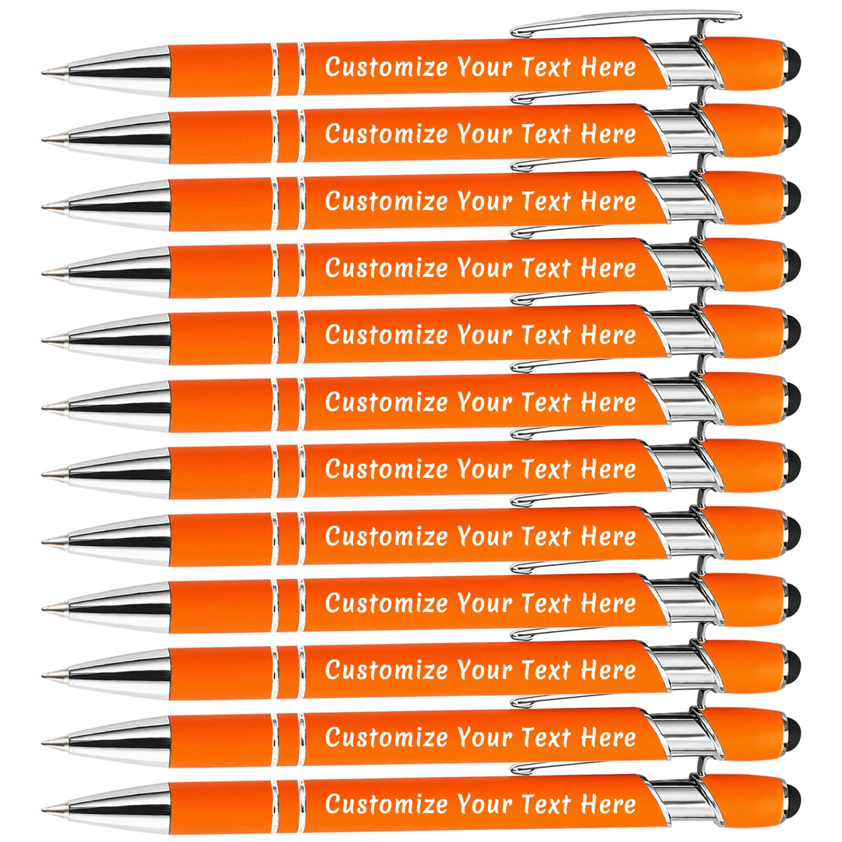 Aolun Personalised Pen,Custom Engraved Ballpoint Pen with Stylus,12 Pcs,Soft Touch Metal,Enter