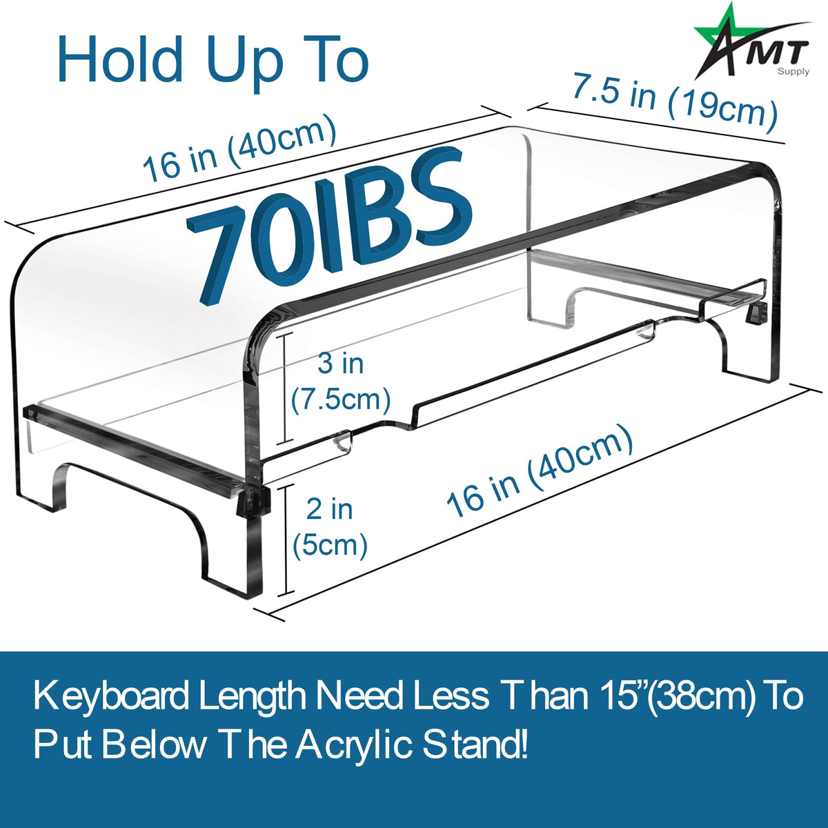 AMT 2 Tier 5.7 Inch High Acrylic Laptop Monitor Stand & Computer Riser with Cat Keyboard Protector