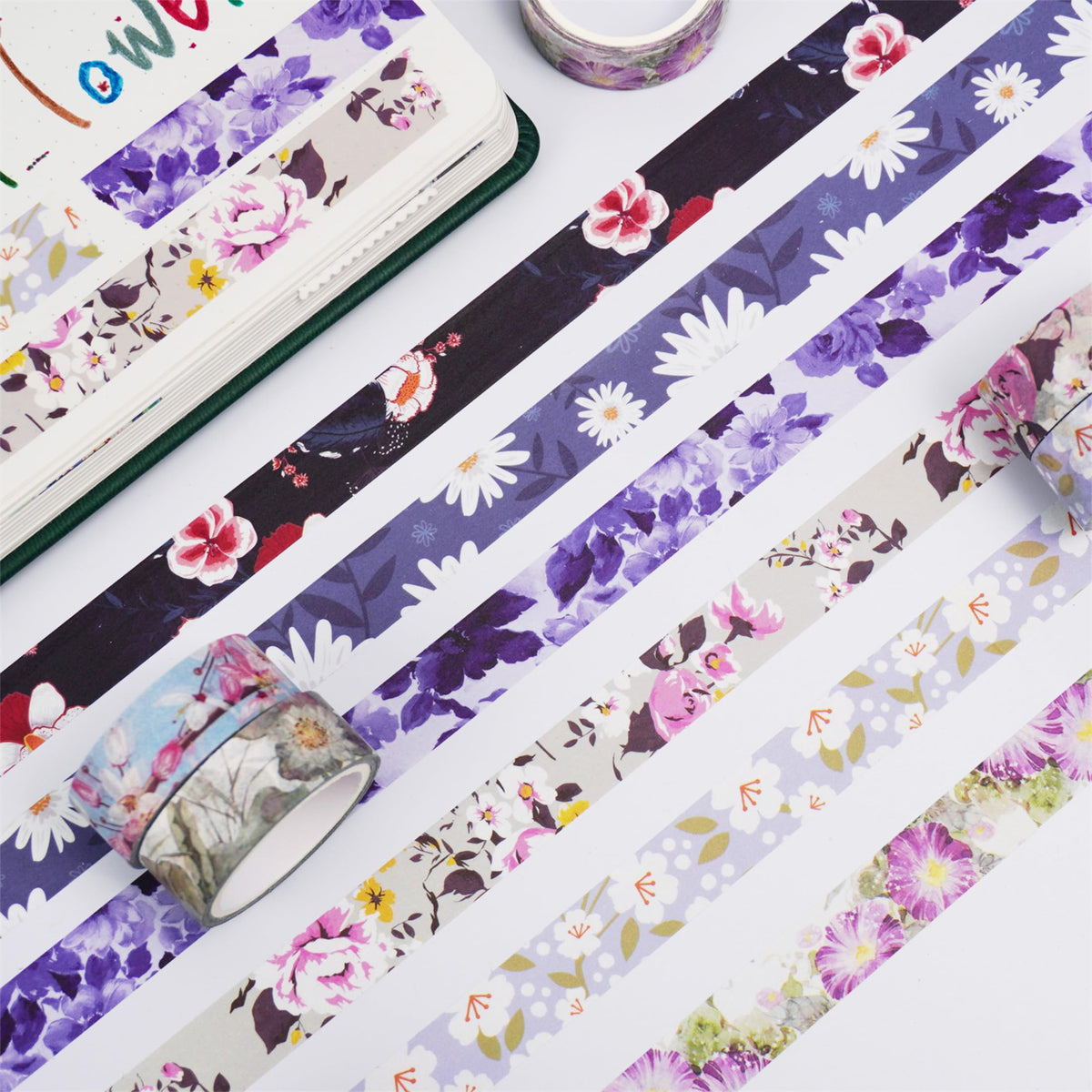 YUBBAEX 10 Rolls Spring Flowers Washi Tape Set Masking Decorative Tapes (Cold Tone)