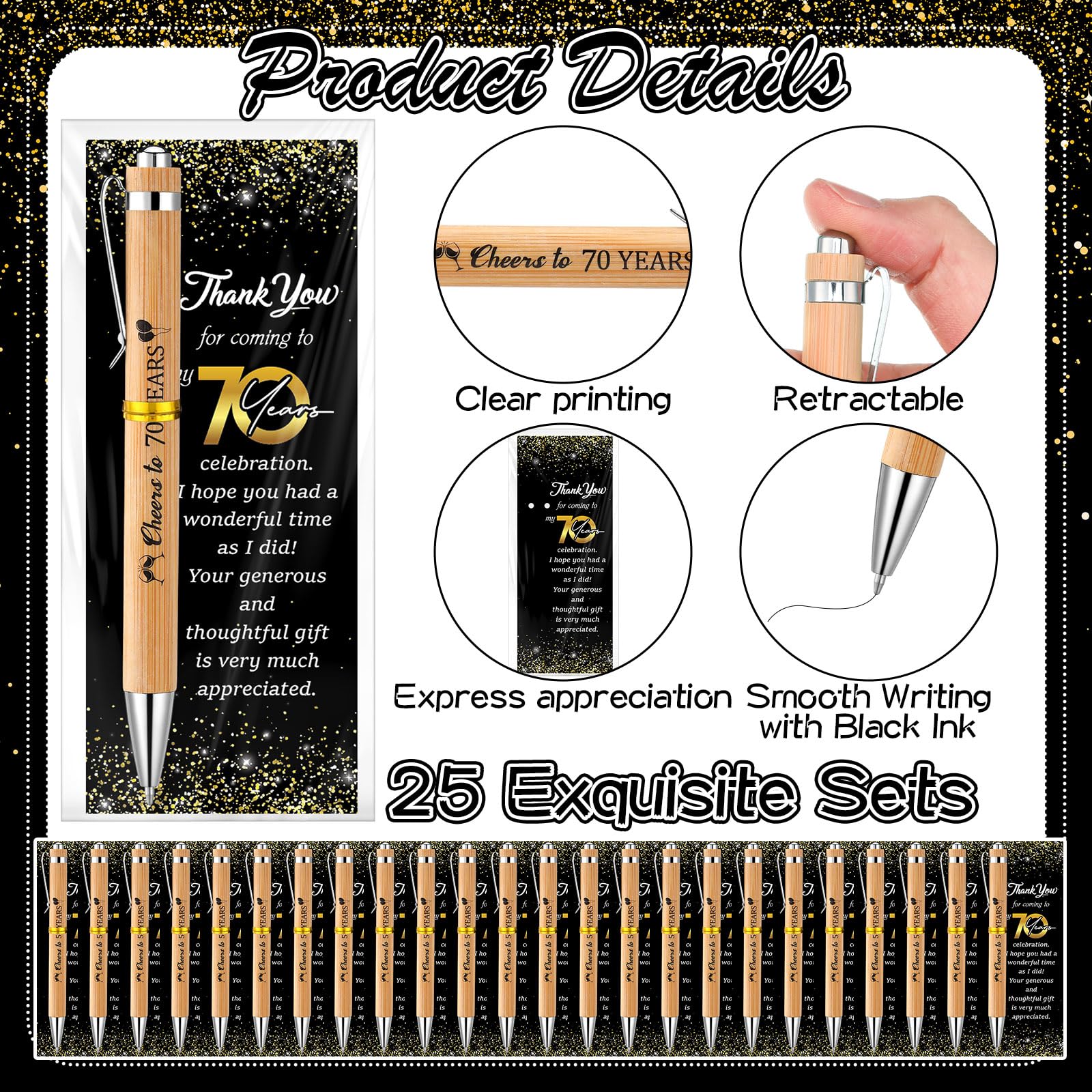 Sayglossy 25 Sets 70th Birthday Party Favors with Pens Andthank You Cards