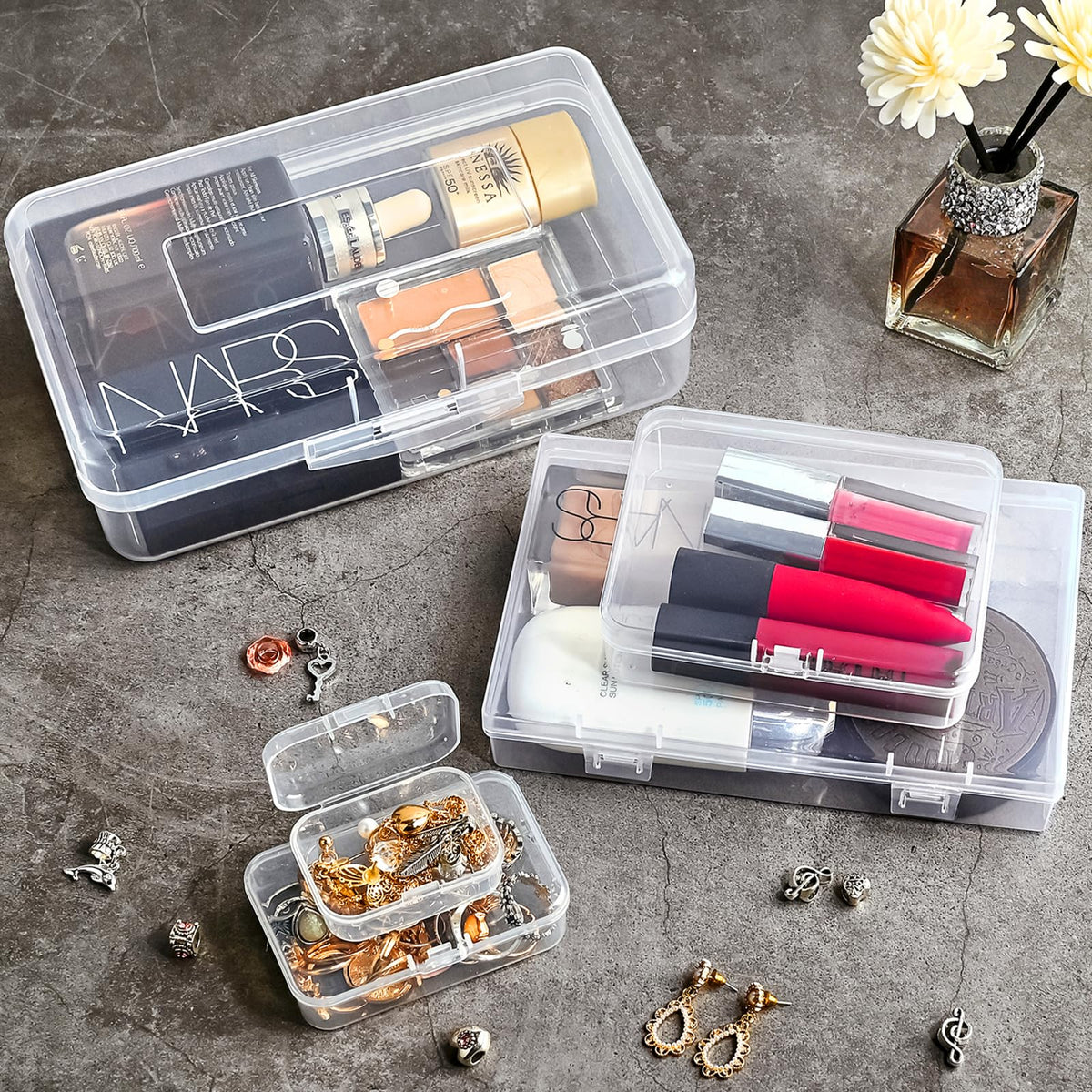 Jutieuo Clear Small Plastic Storage Containers with Lids, 28 Pack