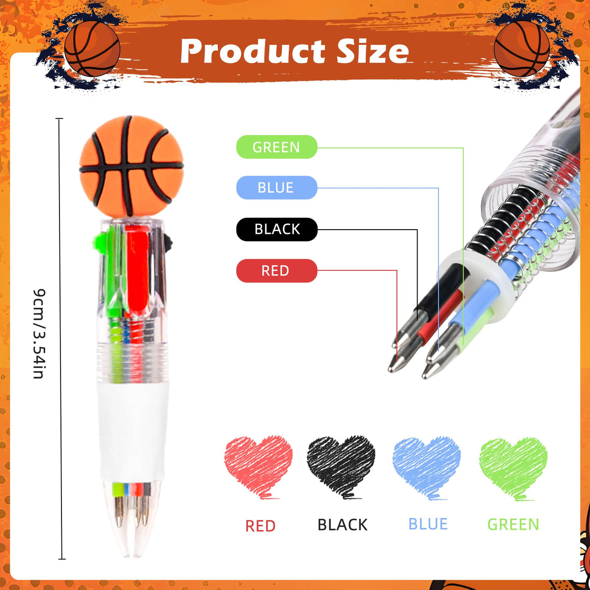 LiYiQ 25 Pcs Basketball Party Favor Multicolor Pen in One Cartoon Cute Fun 4-in-1 Cute Pens Bulk