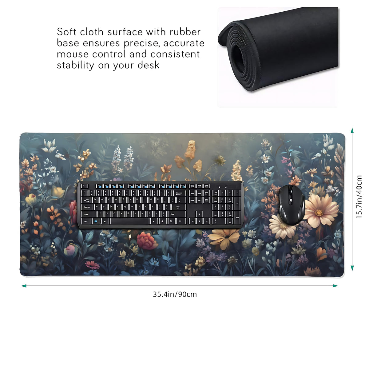 Floral Aesthetic Wildflower Gaming Mouse Pad, Morandi Vintage Botanical Desk Mat with Anti-Slip