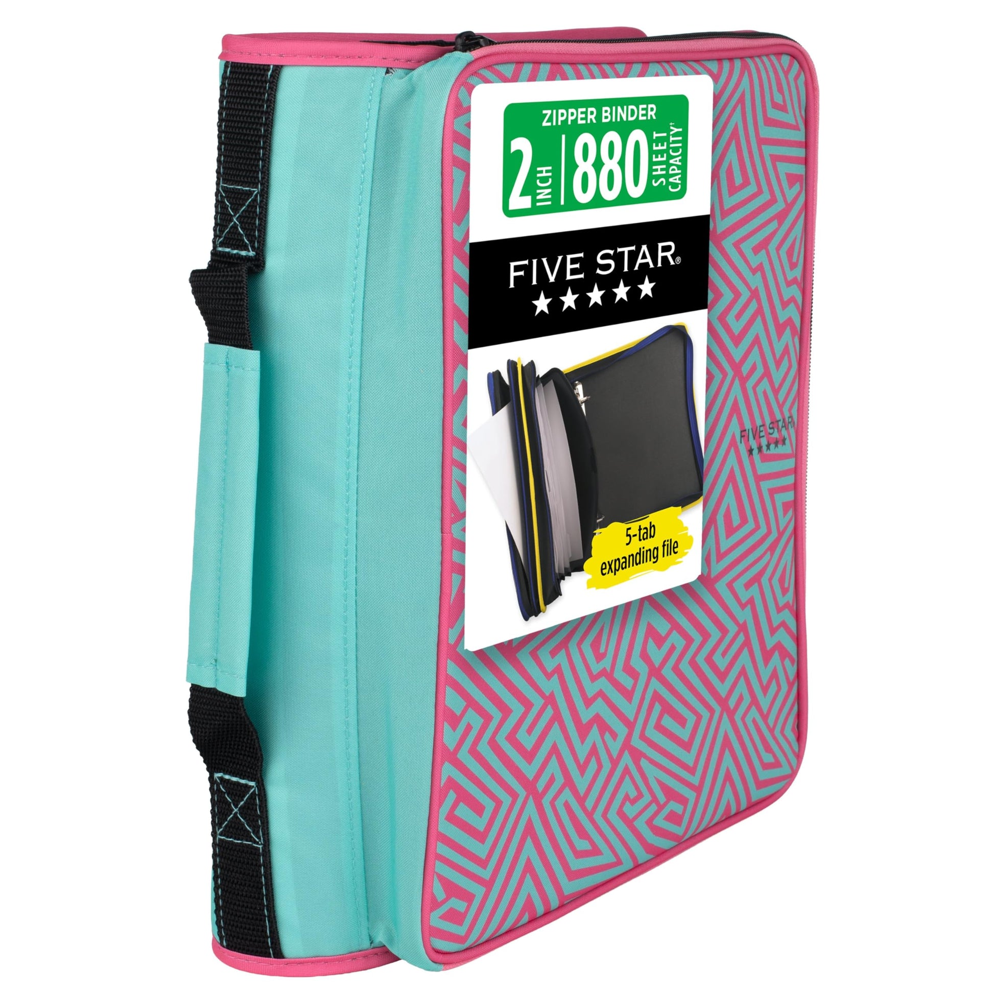 Five Star Zipper Binder 2 Inch O-Rings Case Organiser with Multi-Access and 5-Tab Expanding File