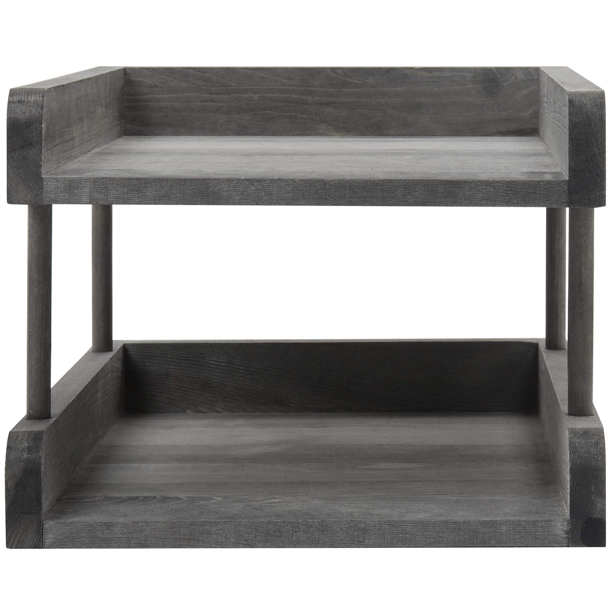 MyGift 2-Tier Rustic Gray Wood Paper File Organizer in and Out Tray/Office Desktop Document Holder