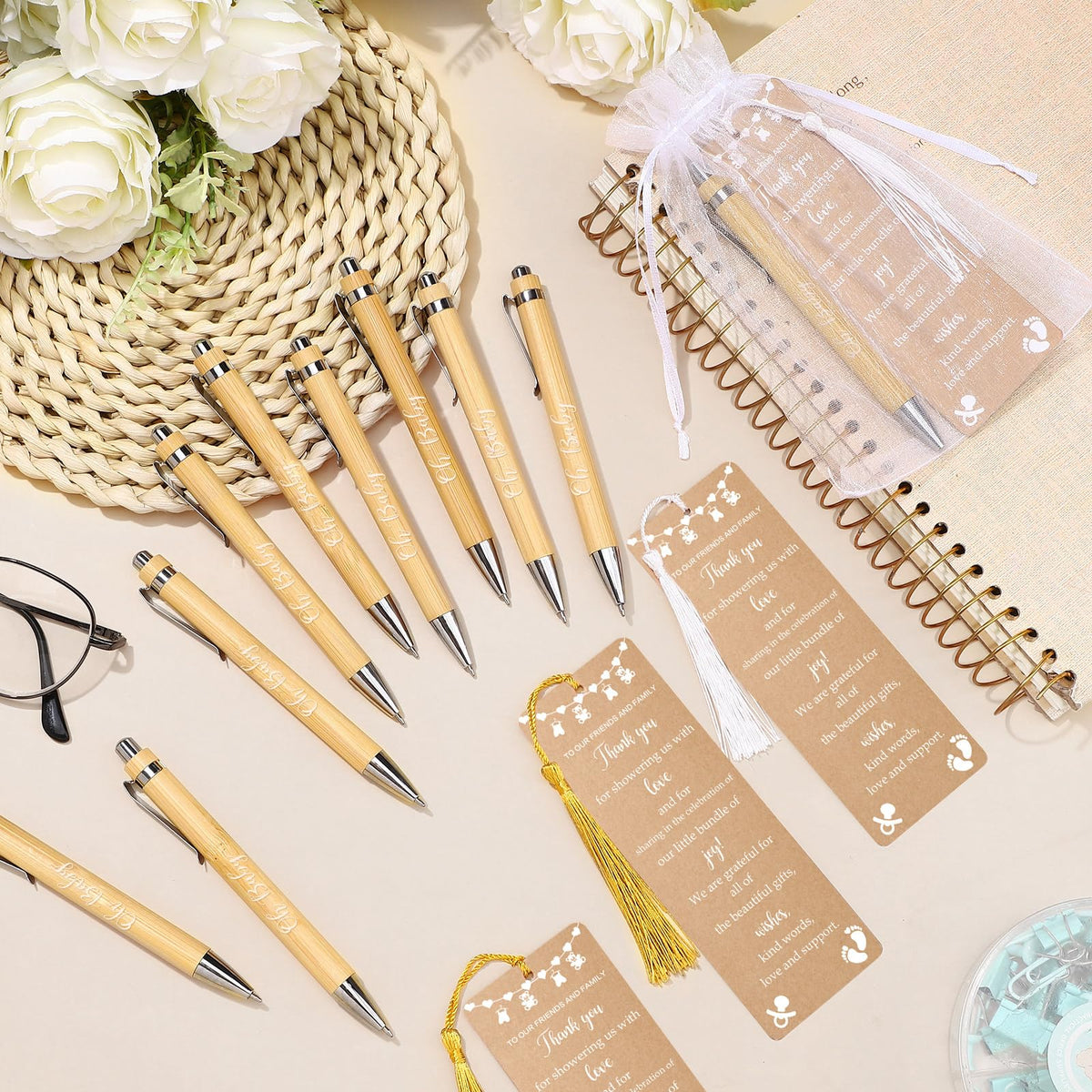 Gilprop 50 Sets Kraft Brown Baby Shower Favors for Guests Includes 50 Baby Shower Ballpoint Pens 50