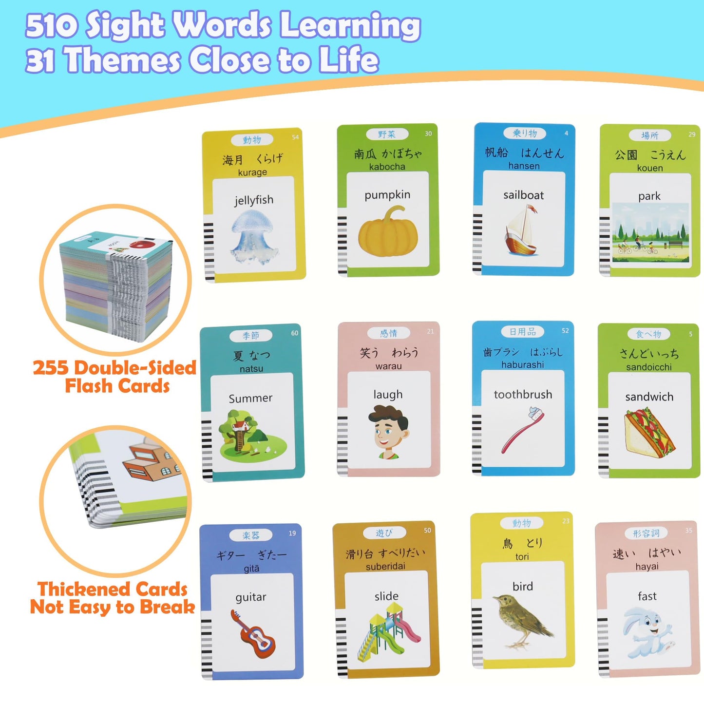 MAYAPHILOS 510 Sight Words Japanese and English Talking Flash Cards