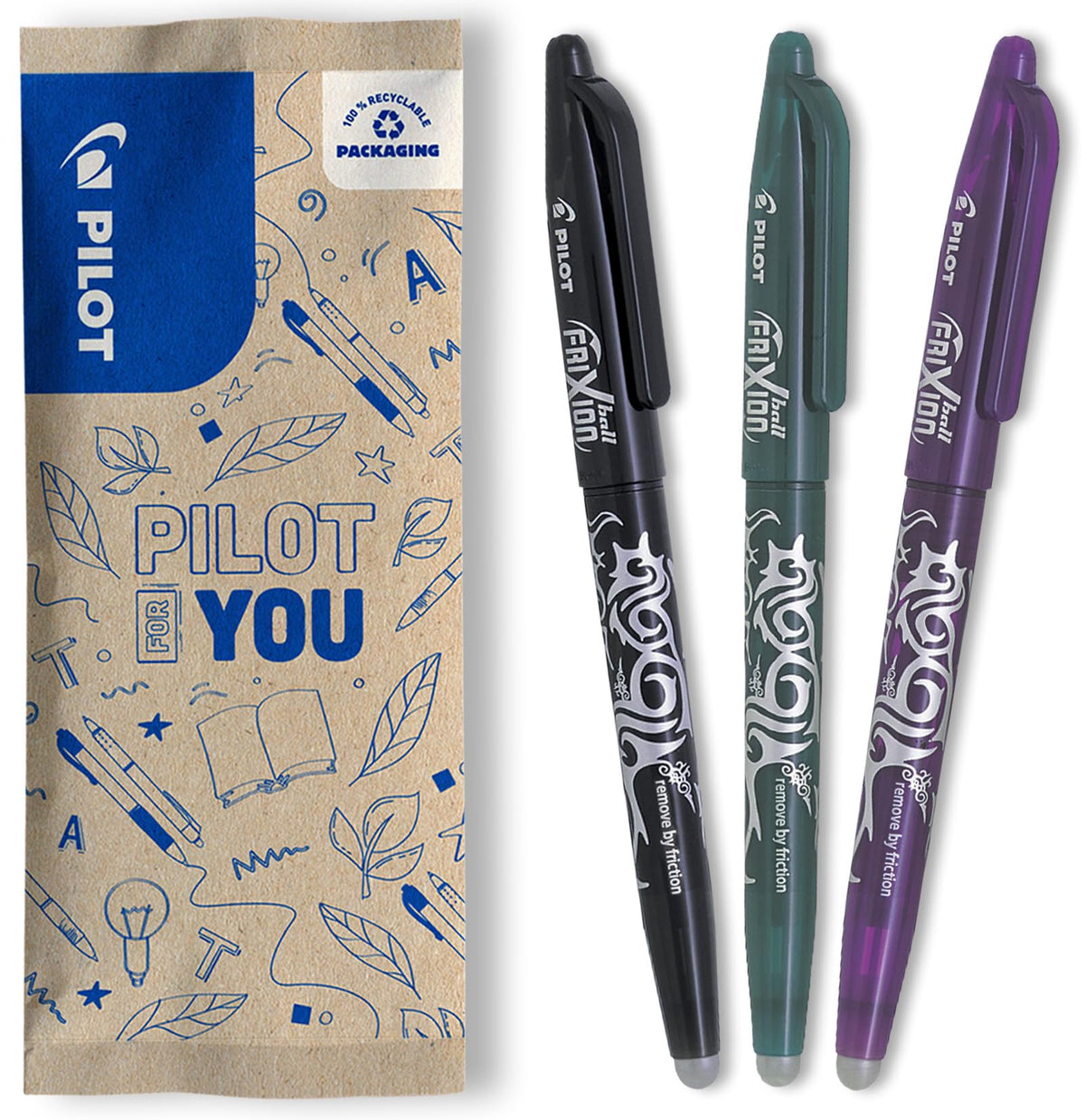 PILOT - Set of 3 FriXion Ball 07 - Erasable Thermosensitive Ink Pen - Refillable Roller Pen