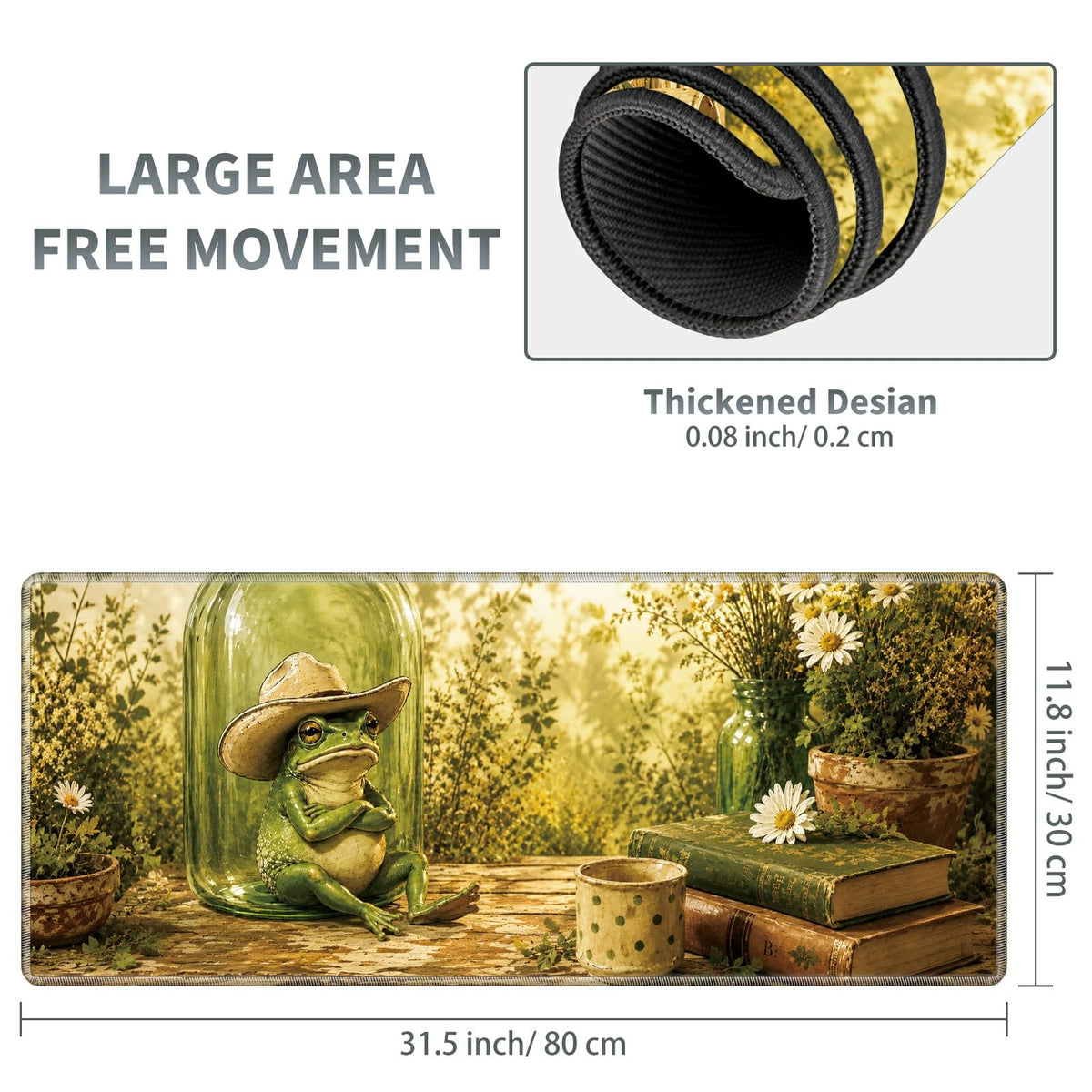 Vintage Garden Frog Large Mouse Pad, 31.5 x 11.8 in Extended Desk Mat