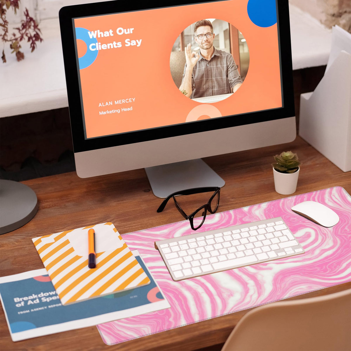 Eflxamz Desk Pad,Pink Marble Swirls Texture Desk Mat,Flow Liquid Waves Large Gaming Mouse Pad for